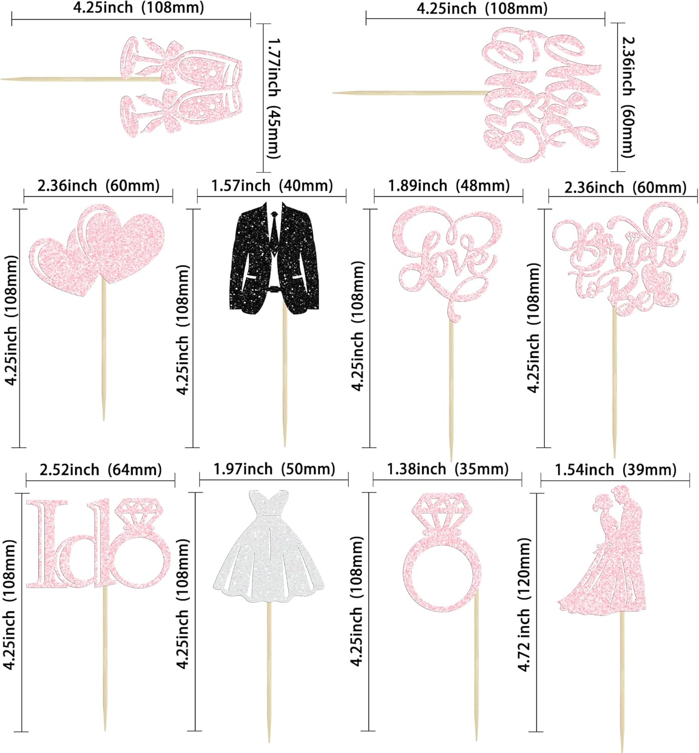Gyufise 30Pcs Bride to Be Cupcake Toppers Glitter Diamond Ring I Do Love Cupcake Picks Miss to Mrs Bridal Shower Wedding Engagement Bachelorette Cake Decoration Light Pink
