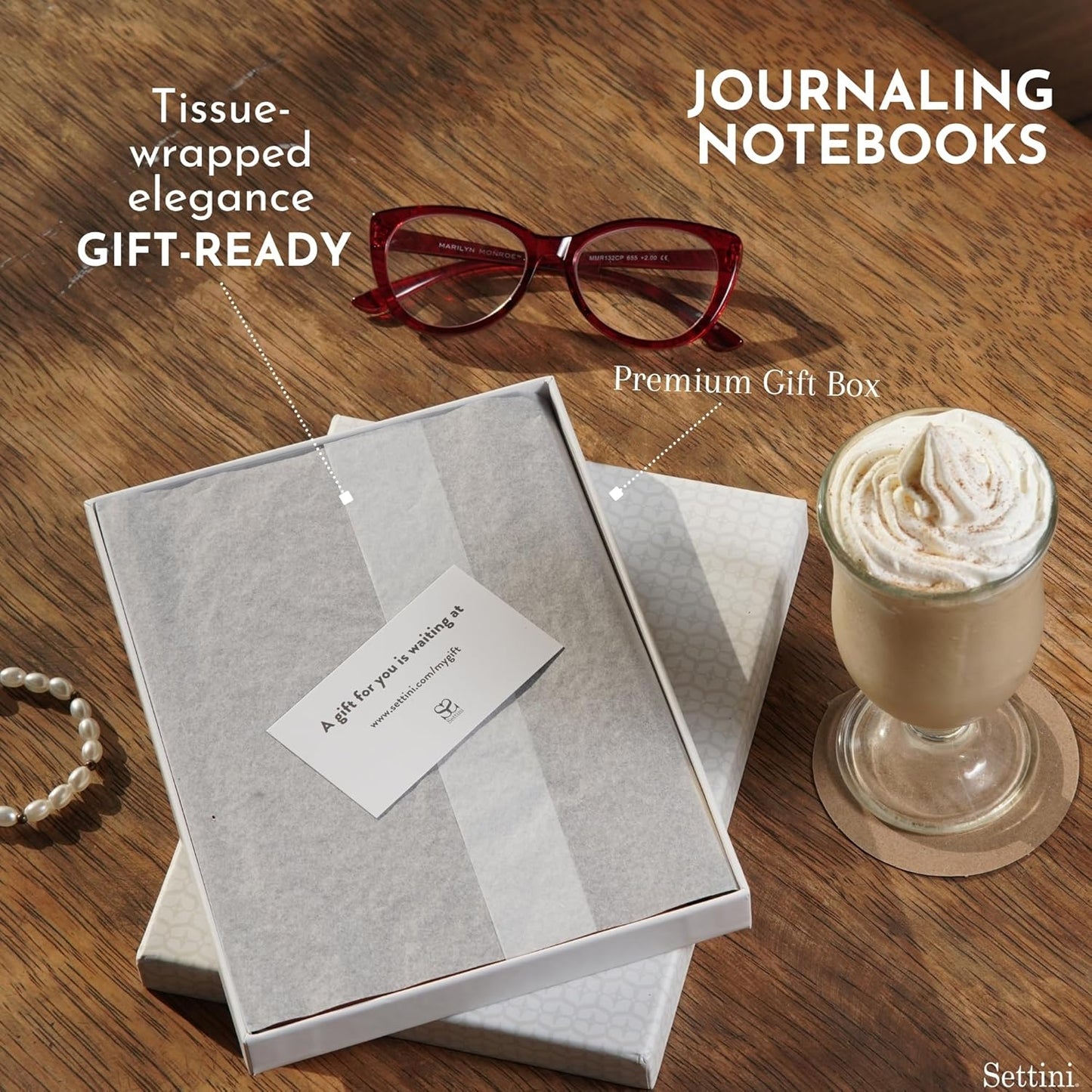 SETTINI® Lined Journal - Heart Journal for Writing Gift Set - Hardcover Vegan Leather, Includes Luxury Pen in a Unique Pen Holder, 192 Pages, 6 x 8.5 inches - Birthday Gift