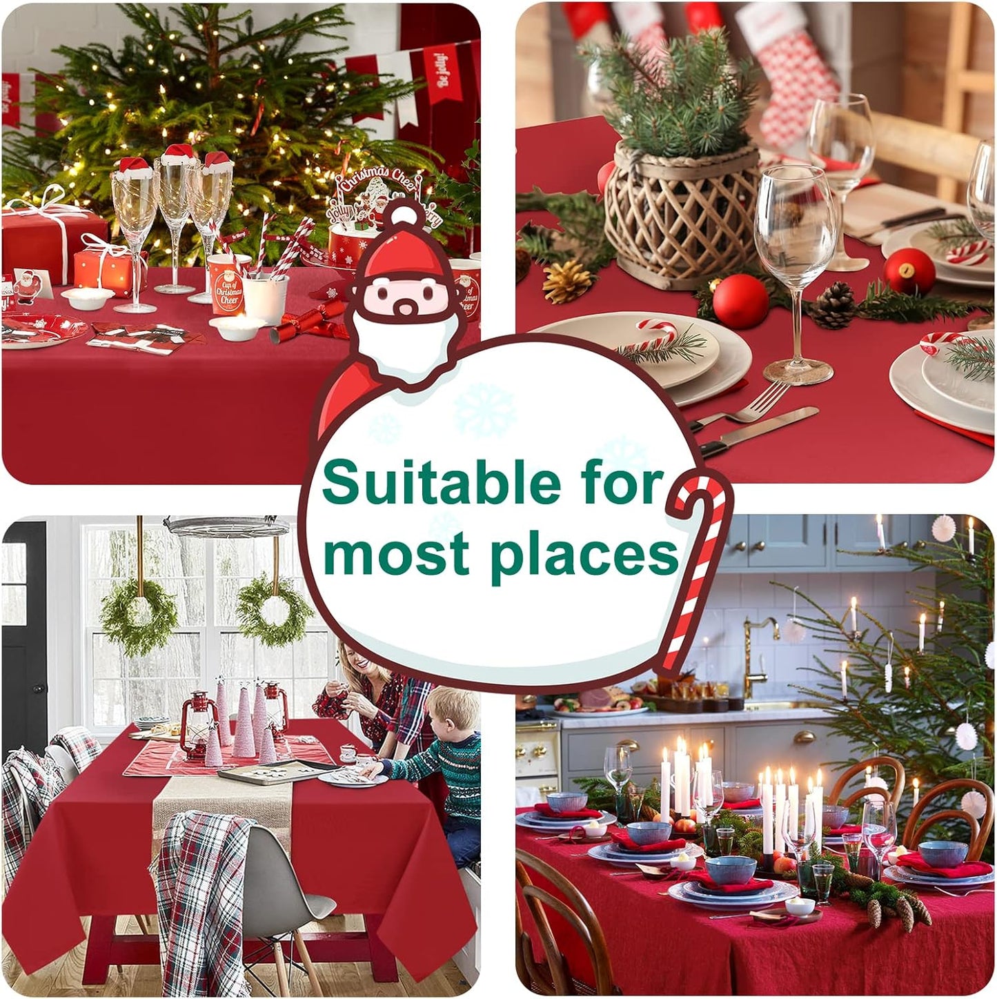 Hiasan 2 Pieces Red Tablecloth Rectangle - Wateproof and Spillproof Kitchen Christmas Washable Polyester Table Cloth for Dining Room, 54 x 120 Inch