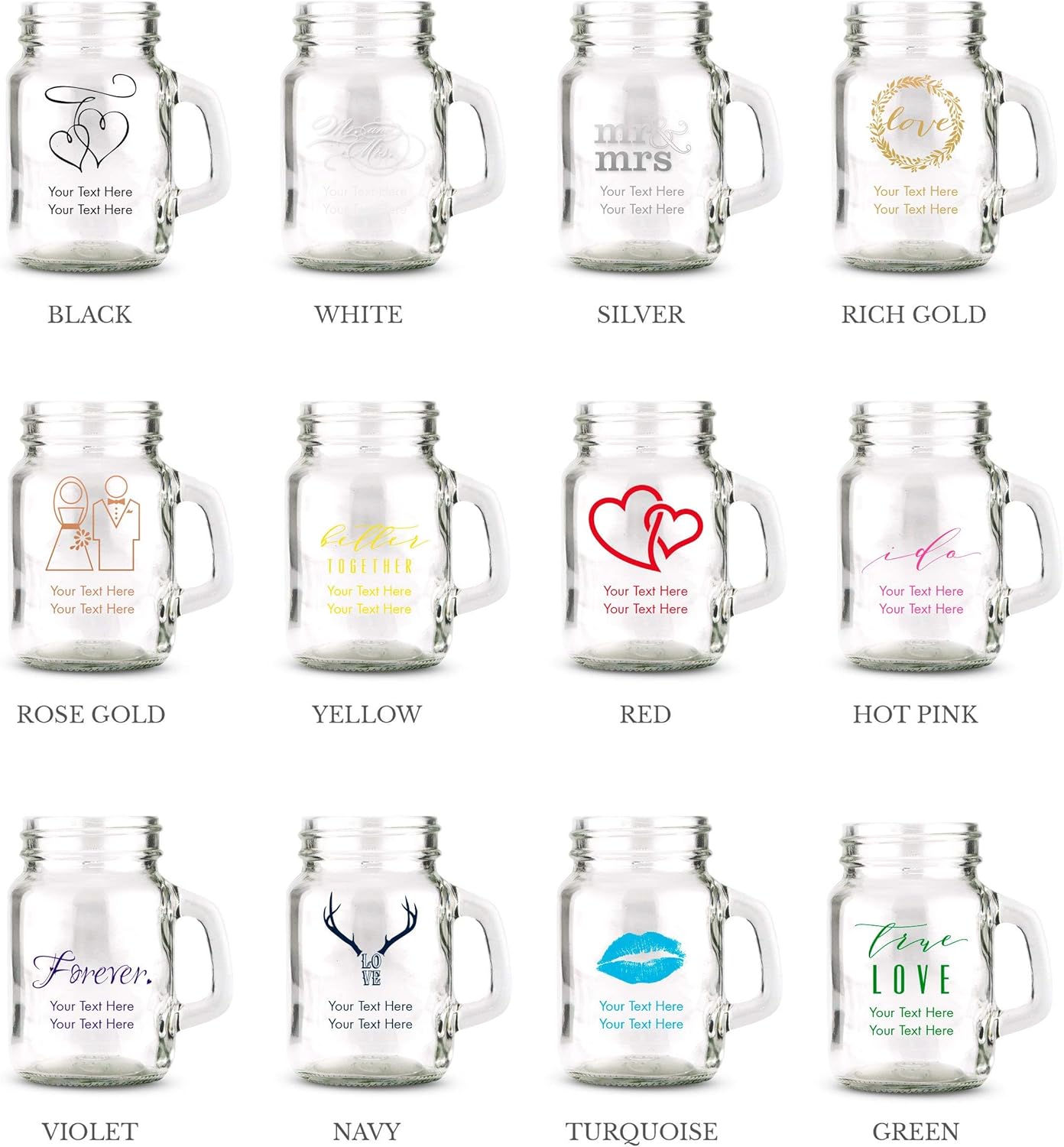 WEDDINGSTAR Personalized 4oz Mini Mason Jar Shot Glass Customizable Full Color Print - 132 pack