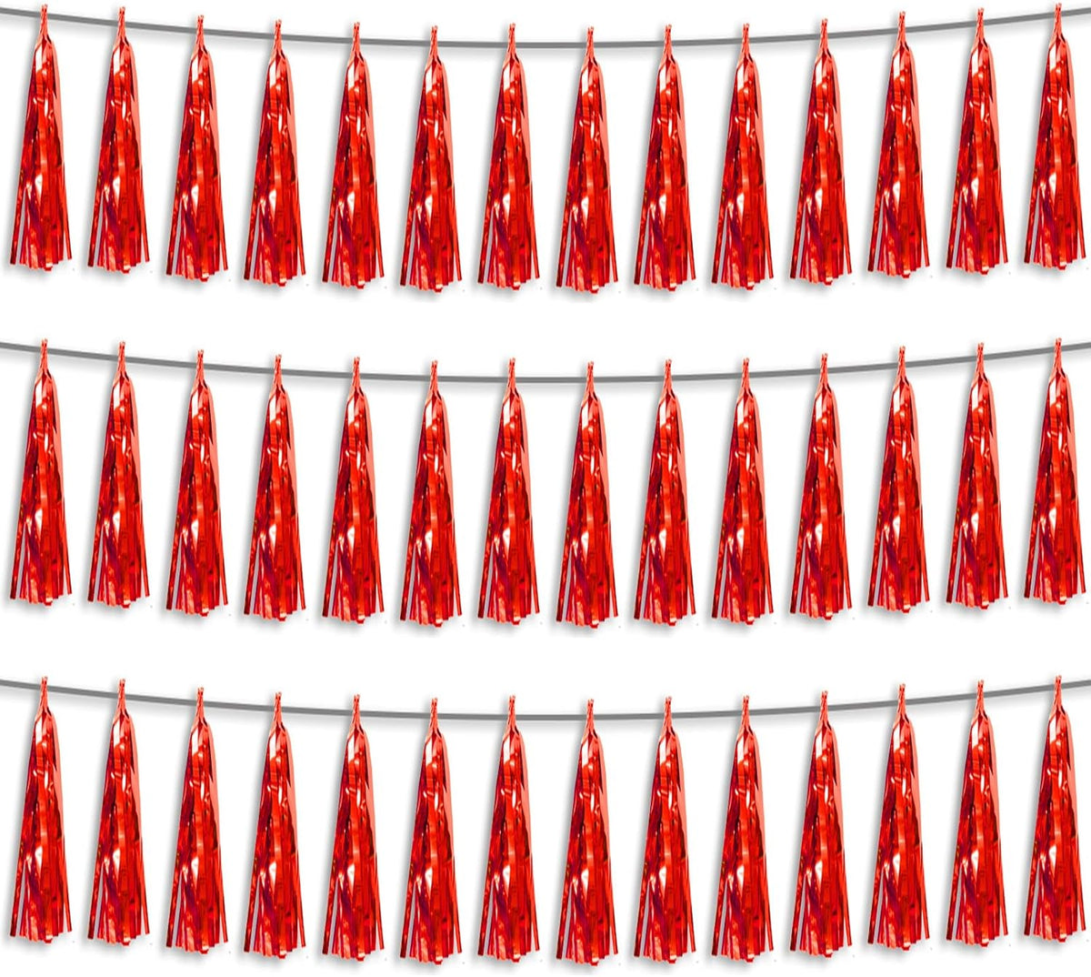 3P Red Foil Fringe Metallic Tassel Streamers Banner Tassel Garland for Parade Floats, Bachelorette, Wedding, Birthday, Halloween, Christmas, Bridal/Baby Shower Party Decorations