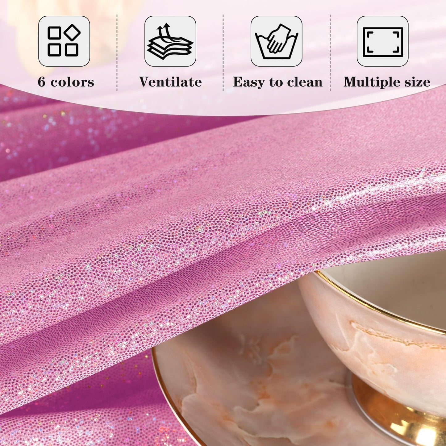 Fitable 2 Pack Pink Sequin Tablecloth for Parties 60x120 Inch - Sparkle Glitter Table Cloth Laser Rectangle Overlay for Wedding Baby Shower Ceremony Birthday Holiday Banquet