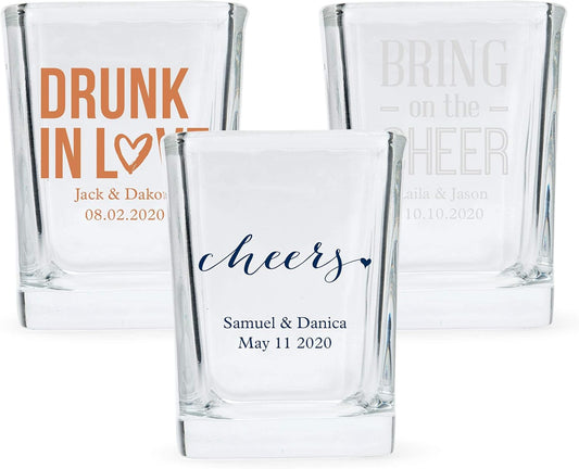 WEDDINGSTAR Personalized 2oz Square Shot Glass Customizable Full Color Print - 144 pack
