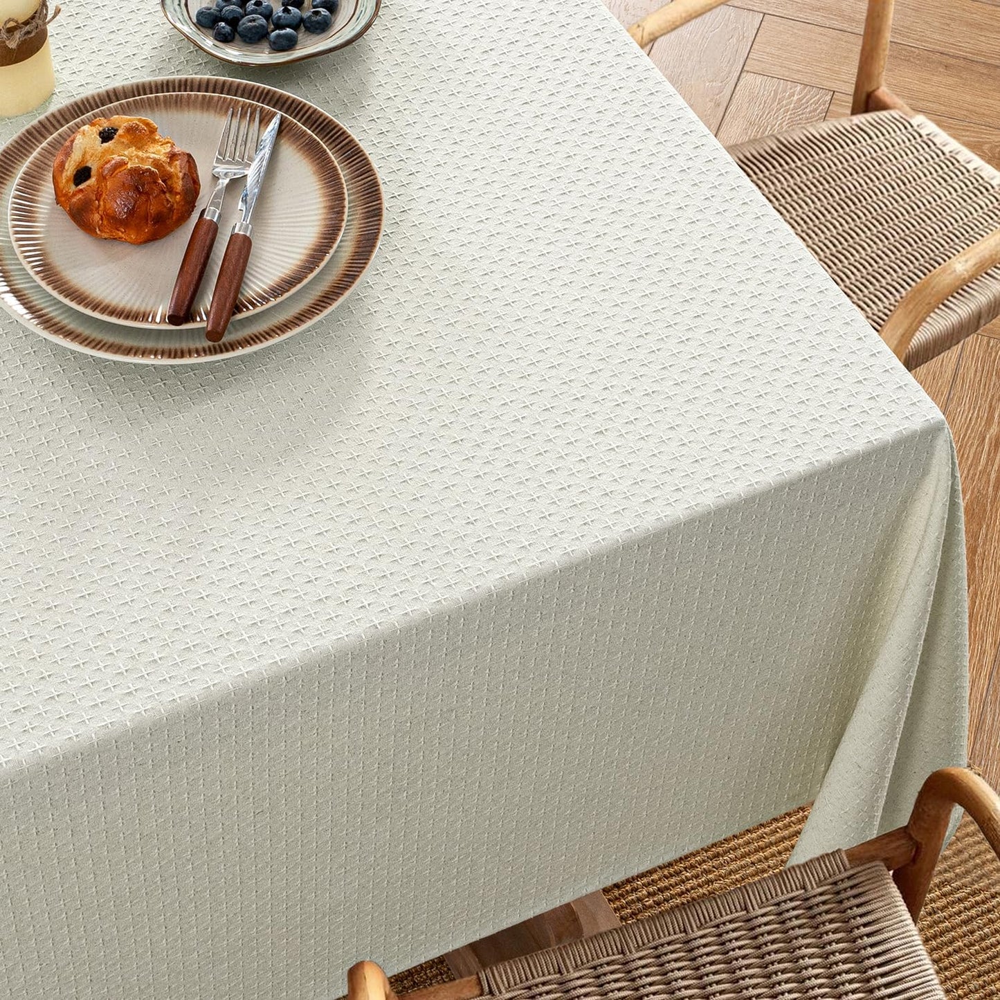 MIULEE Ivory Linen Cottton Table Cloth Rectangle Tablecloth Waterproof Spillproof Cross-Star Textured Table Cltoth Decorative Farmhouse Style for Dining Party Weddings 52x70 Inch
