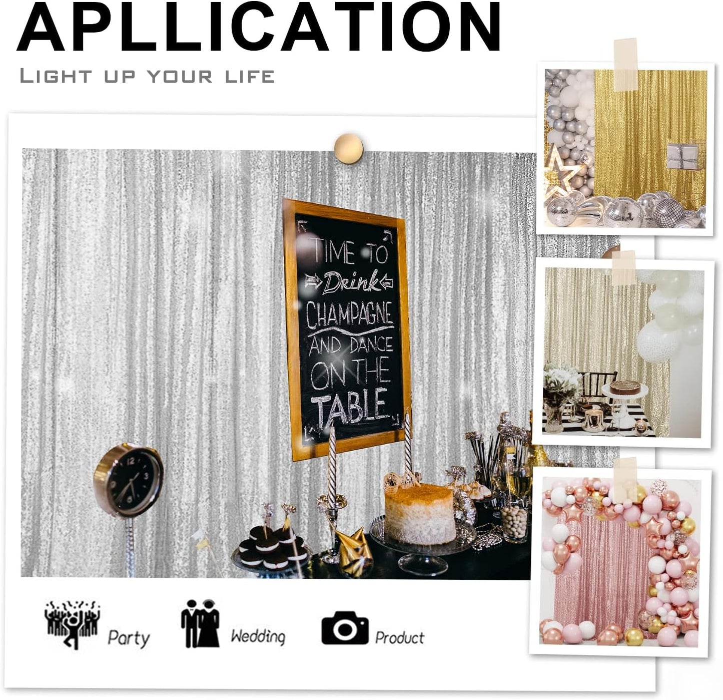 Hahuho Gold Sequin Backdrop Curtain, 2PCS 2FTx8FT Glitter Backdrop Curtain for Parties, Christmas, Wedding, Party Decoration（2 Panels, 2FT x 8FT, Gold