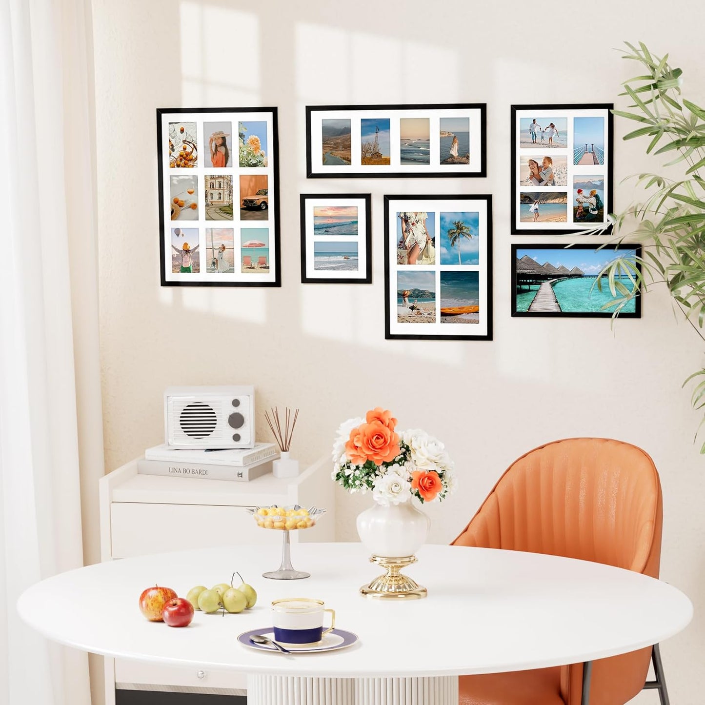 Vittanly 8x20 Collage Picture Frame, Displays 4Pcs 4x6 Pictures with Mat, Picture Frames Collage Wall Decor for Horizontal or Vertical Display, Black, 1 Pack