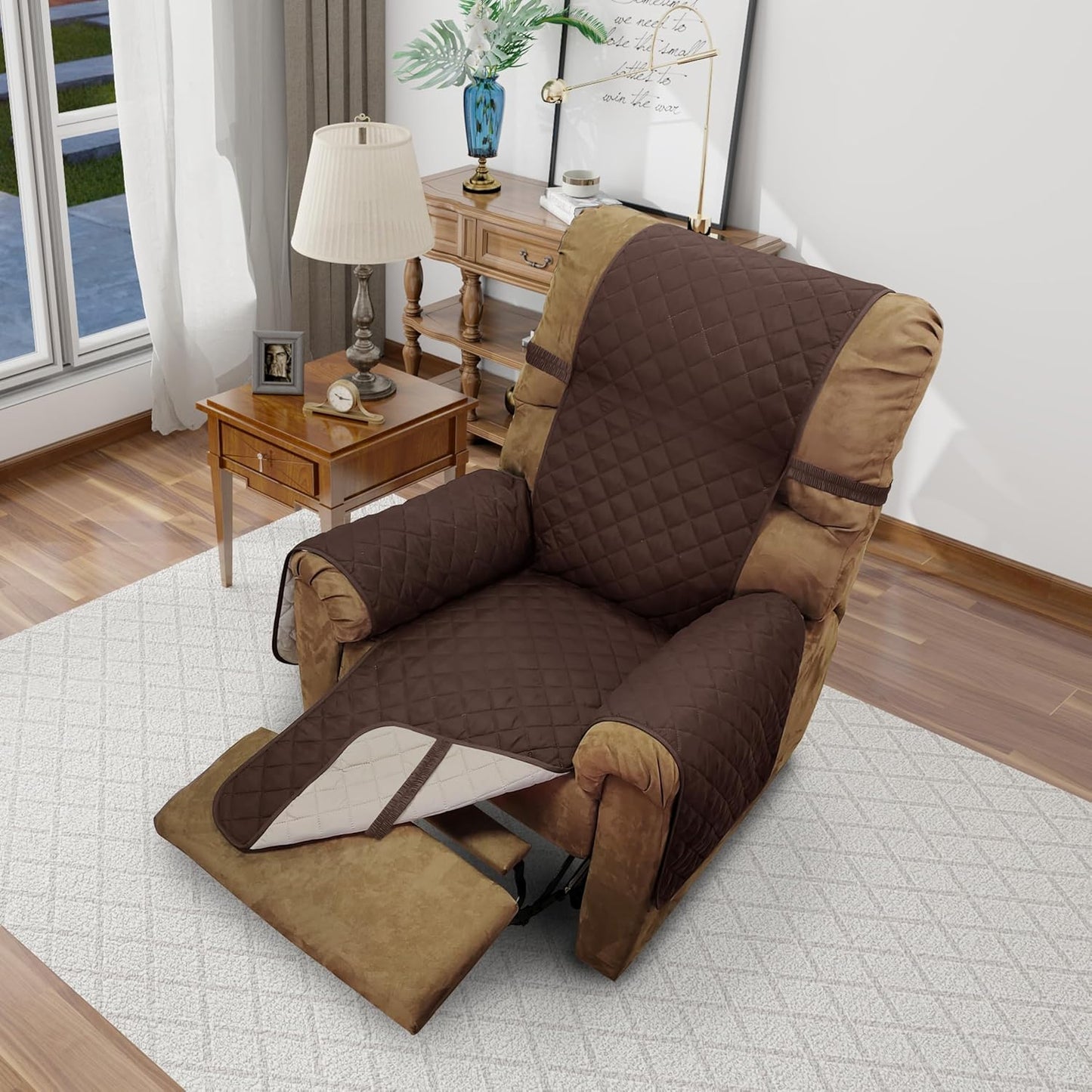 Recliner Chair Covers Reversible Sofa Couch Cover for Pets Lazy Boy Furniture Protector(28''Recliner,Chocolate/Beige)
