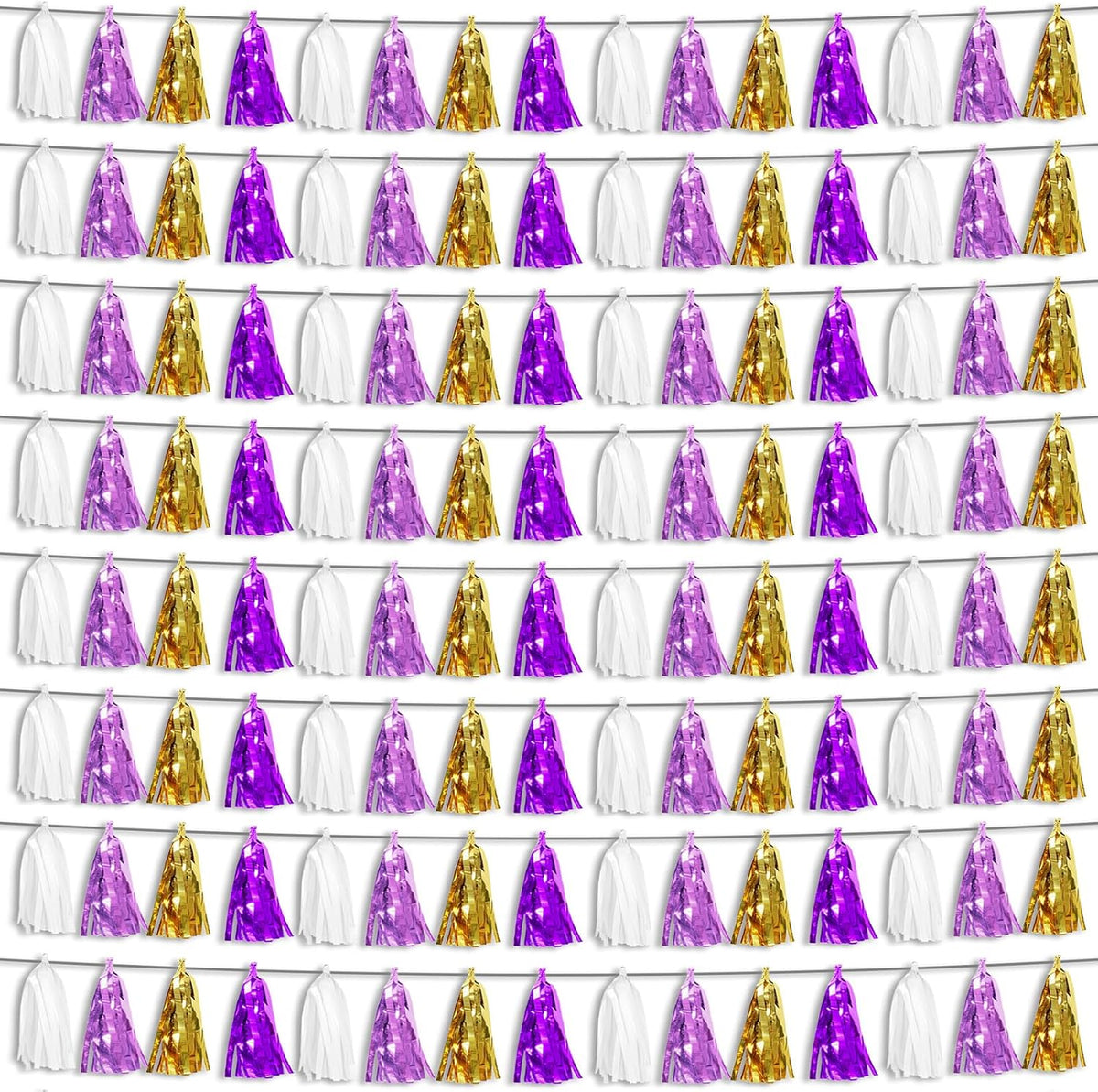 8P Purple-Gold Party Decoration Tassel Garland, Tassels Banner Streamers for Parade Floats, Bachelorette, Wedding, Birthday, Halloween, Christmas, Bridal/Baby Shower Party Decorations