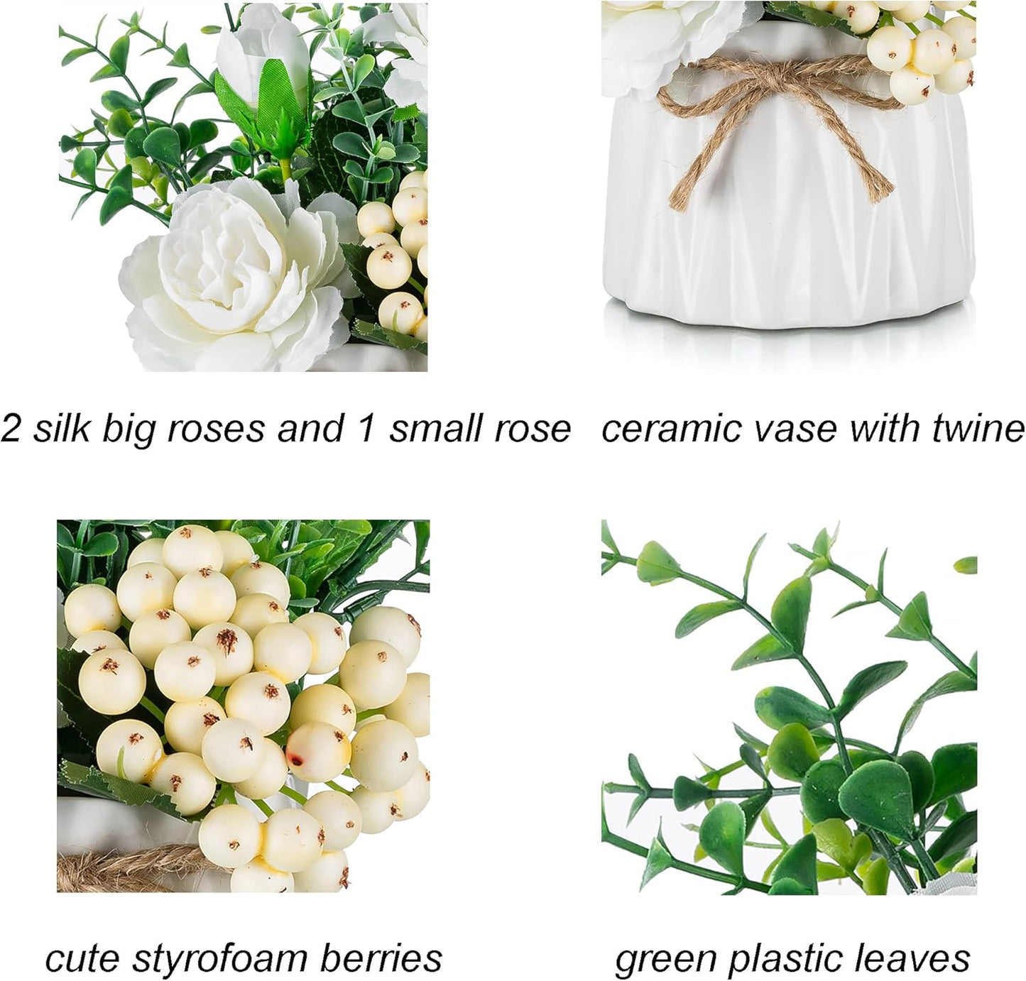 BLOSMON Table Decor Artificial Flowers Vase 7 Inch Small Fake Pink Flower Arrangement 2pcs for Tables Centerpieces Kitchen Dining Room Decorations Faux Flower in Vase Coffee Table Silk Roses