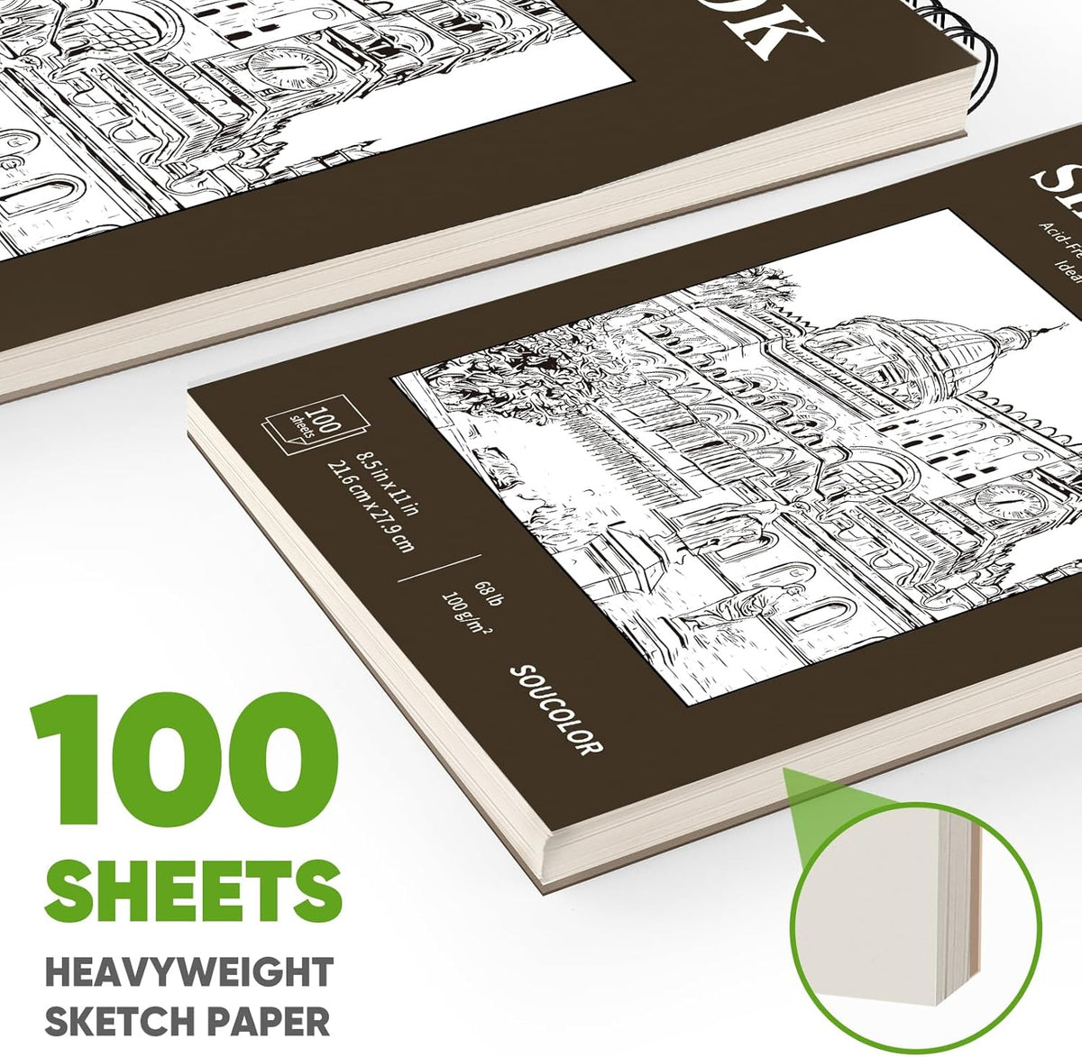 Soucolor Sketchbook 8.5x11 Hard Cover - 100 Sheets Spiral Bound Sketch Pad 8.5" x 11", 68lb/100gsm Thick Drawing Paper 8.5" x 11", Acid-Free Art Notebook for Kids Adults Classroom Teacher Must Have
