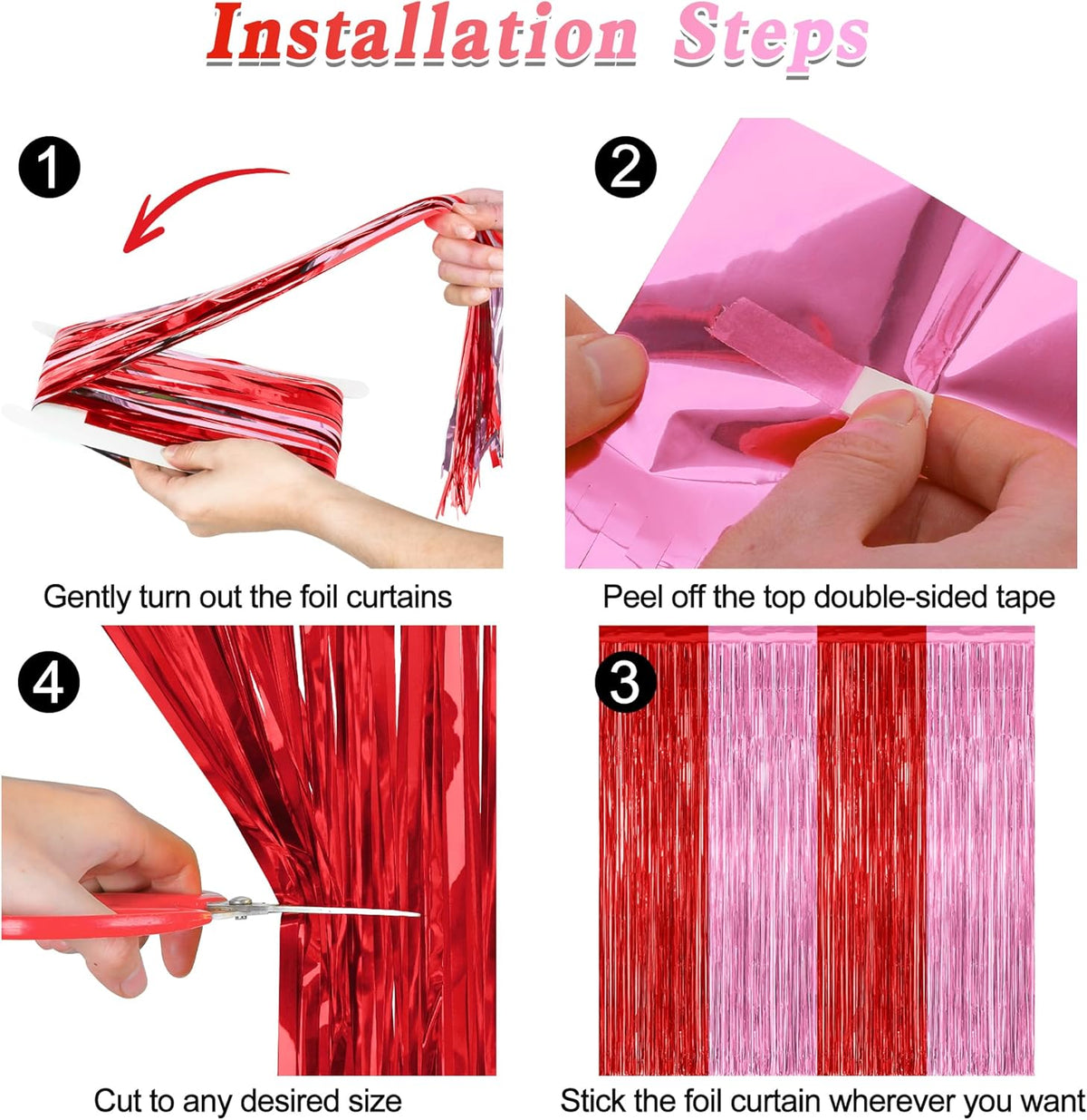 2 Pack Backdrop Curtains, 3.28 Feet x 7.05 Feet Red Pink Backdrop, Metallic Fringe Curtains Tinsel Backdrop Party Streamer, Babie Backdrop Happy Birthday Party Supplies Decorations