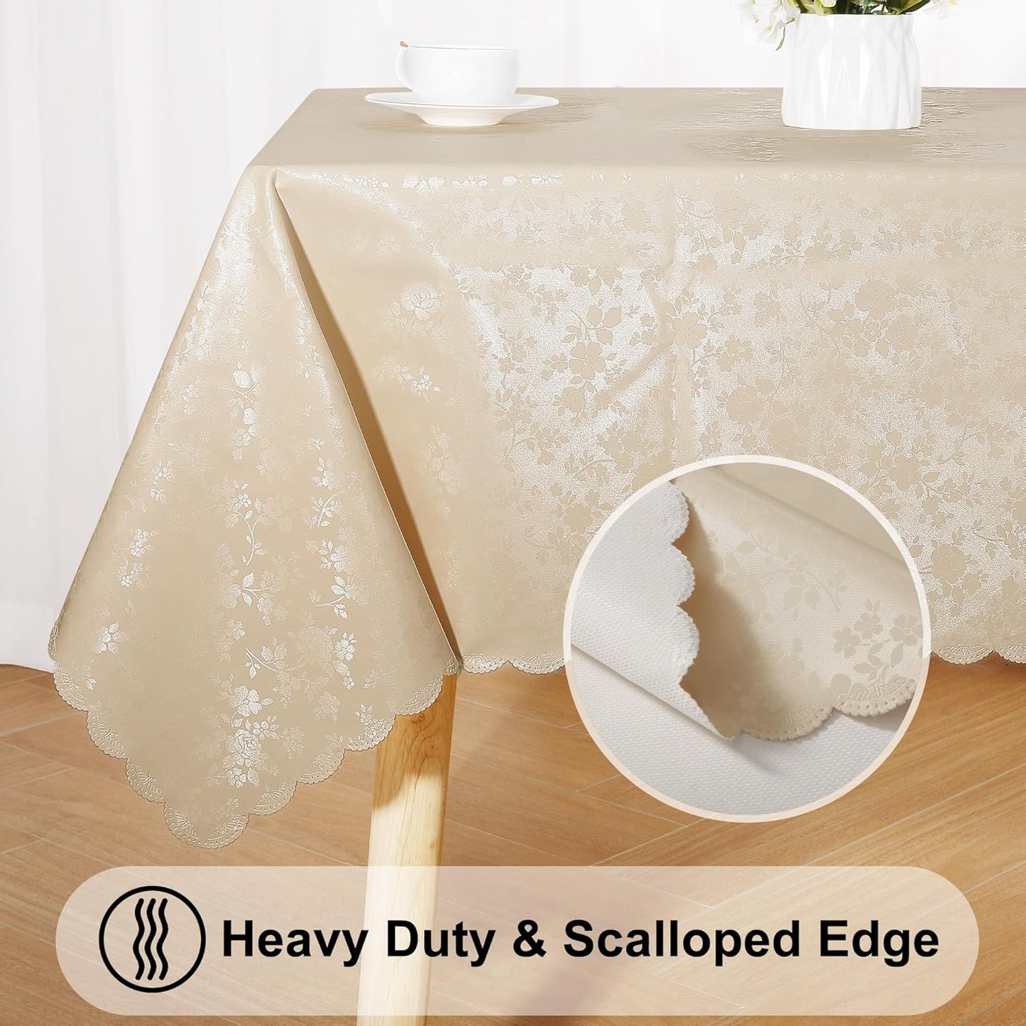 Smiry Rectangle Table Cloth, Waterproof Heavy Duty Vinyl Tablecloths, Wipeable Washable Table Cover for Kitchen and Dining Room (Beige, 60" X 120")