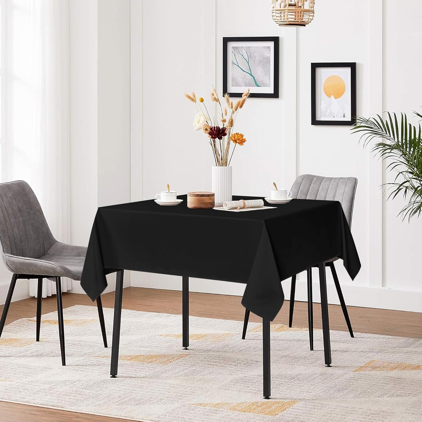sancua Black Square Tablecloths 60x60 Inch, 2 Pack - Fabric Table Cloth for Square or Round Tables, Washable Polyester Table Cover for Dinner, Holiday Party, Decorative Display Tables