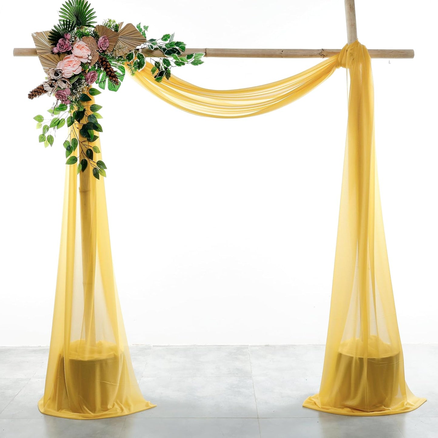 VDS Pack of 2 Panel (30 Inch X 40 Feet) Wedding Arch Draping Fabric Sheer Chiffon Fabric Drapery for Wedding Ceremony Reception Swag Backdrop Canopy Chuppah ARBO Altars Decoration (Gold)