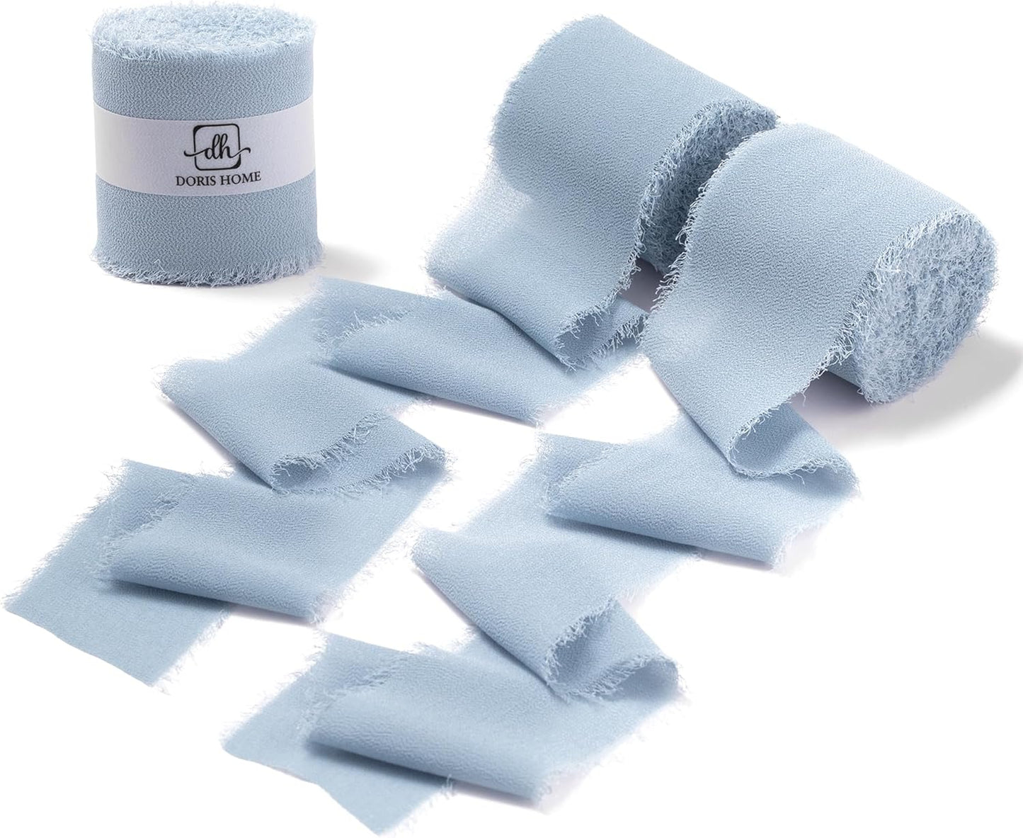 DORIS HOME Dusty Blue Chiffon Ribbon for Flower Bouquet, 2" x21Yd Fabric Ribbon for Gift Wrapping, Handmade Frayed Ribbon for Wedding, Chiffon Silk Ribbon for Christmas Decorations