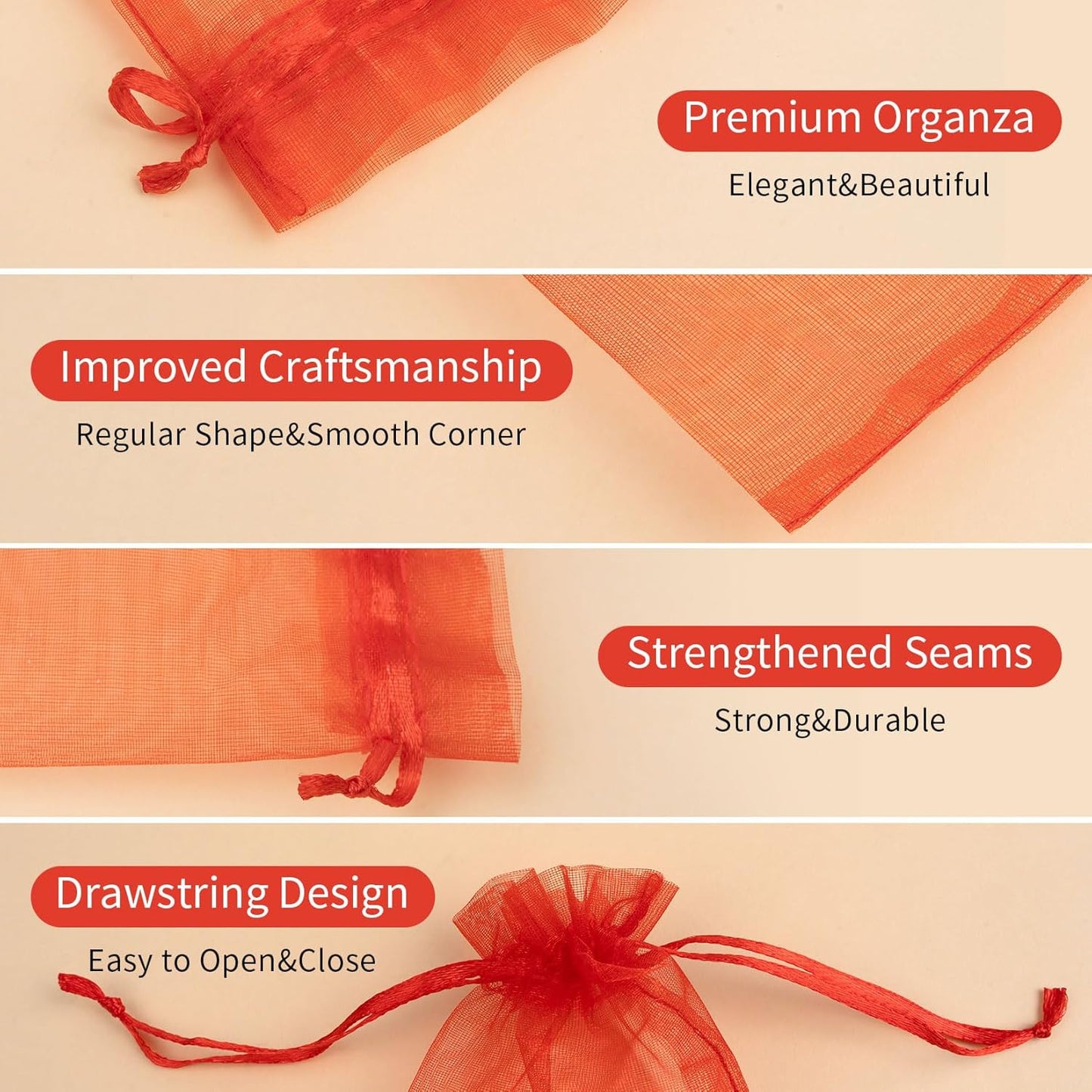 50 Pcs 6x9 Inch Organza Bags, Mesh Bags Drawstring Treat Bag Jewelry Pouch Bag for Christmas Gift Party Favor Wedding(Red)