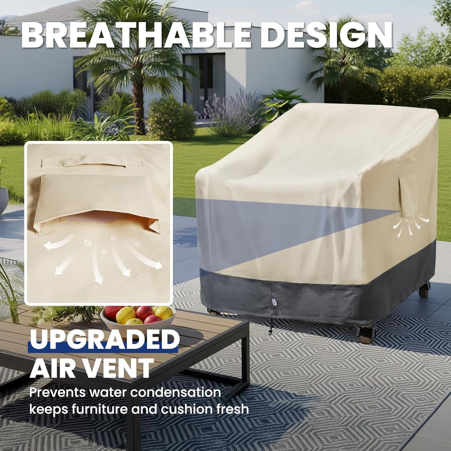 Extra Heavy Duty Patio Chair Covers Waterproof - 2 Pack Patio Furniture Seat Covers for Outdoor Swivel/ Rocking Chair/ Stackable Dining Chairs, with Air Vents, 28" W x 33" D x 38.5" H
