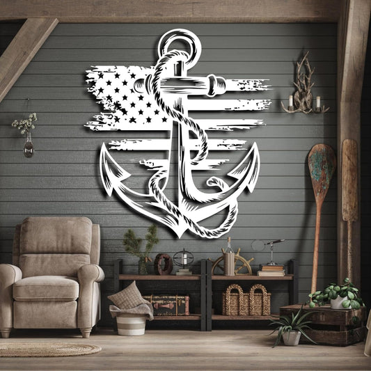 lunwall Metal Anchor Wall Decor, Anchor Metal Sign, Metal Anchor Decor, Anchor Metal Wall Art, Metal Nautical Wall Decor, Metal Wall Decor Coastal, Anchor Wall Decor (white, 24L x 21W / 60 x 54 cm)
