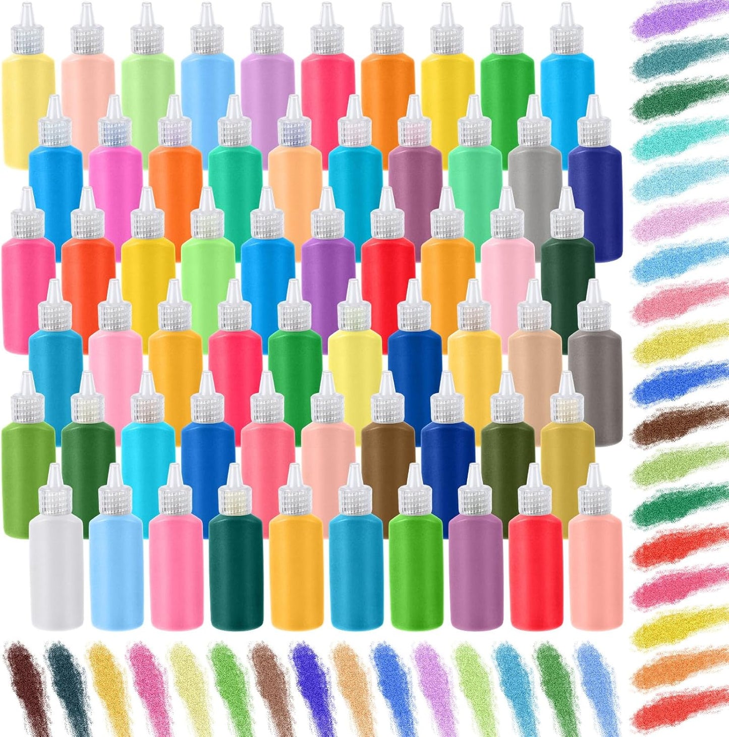 Wettarn 120 Pcs 1.25 oz Sand Art Bottle Kits 60 Colors of Sand and Bottle for Rangoli Art Painting DIY Drawing Favor Diwali Wedding Decoration Vase Glass Crafty Collection (Bright Colors)