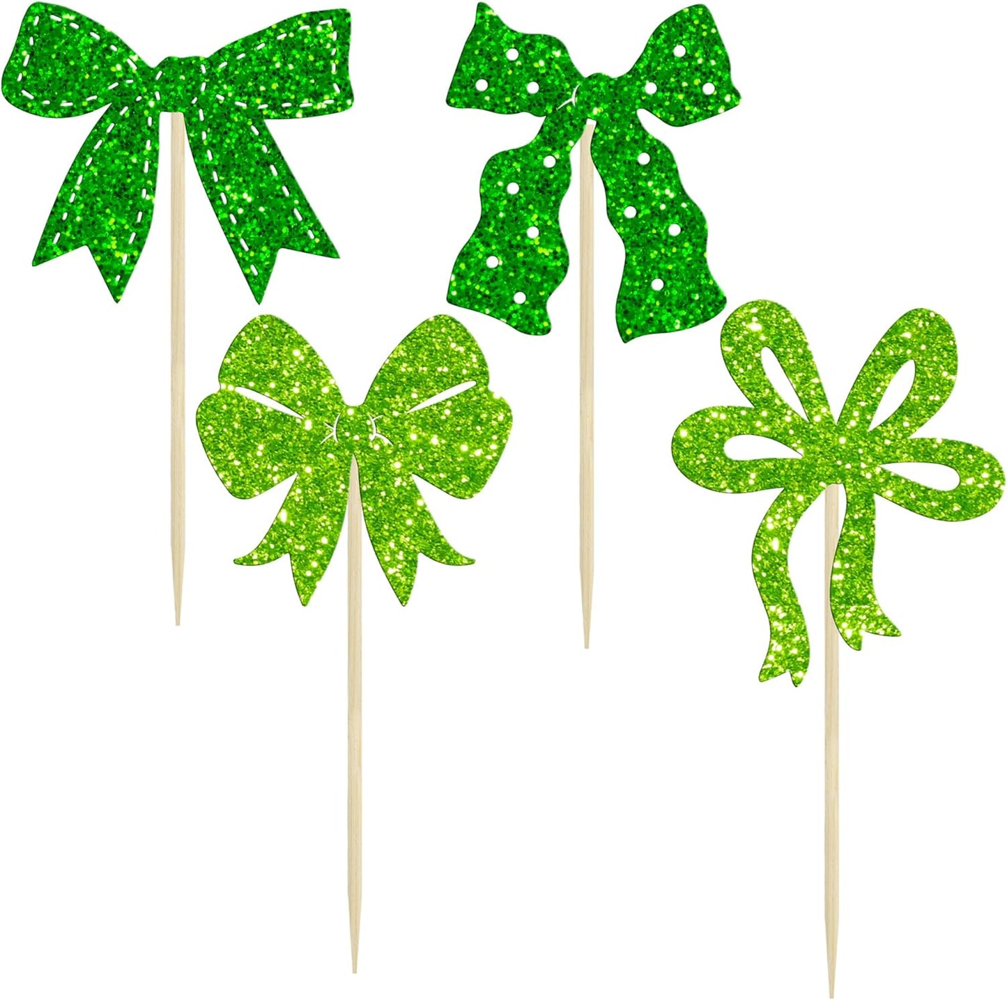 Ephlyn 24Pcs Bow Cupcake Toppers Bow Birthday Cake Topper Girls Birthday Party Decorations Bowknot Cupcake Decorations for Bridal Baby Shower Birthday Wedding Themed Party Green