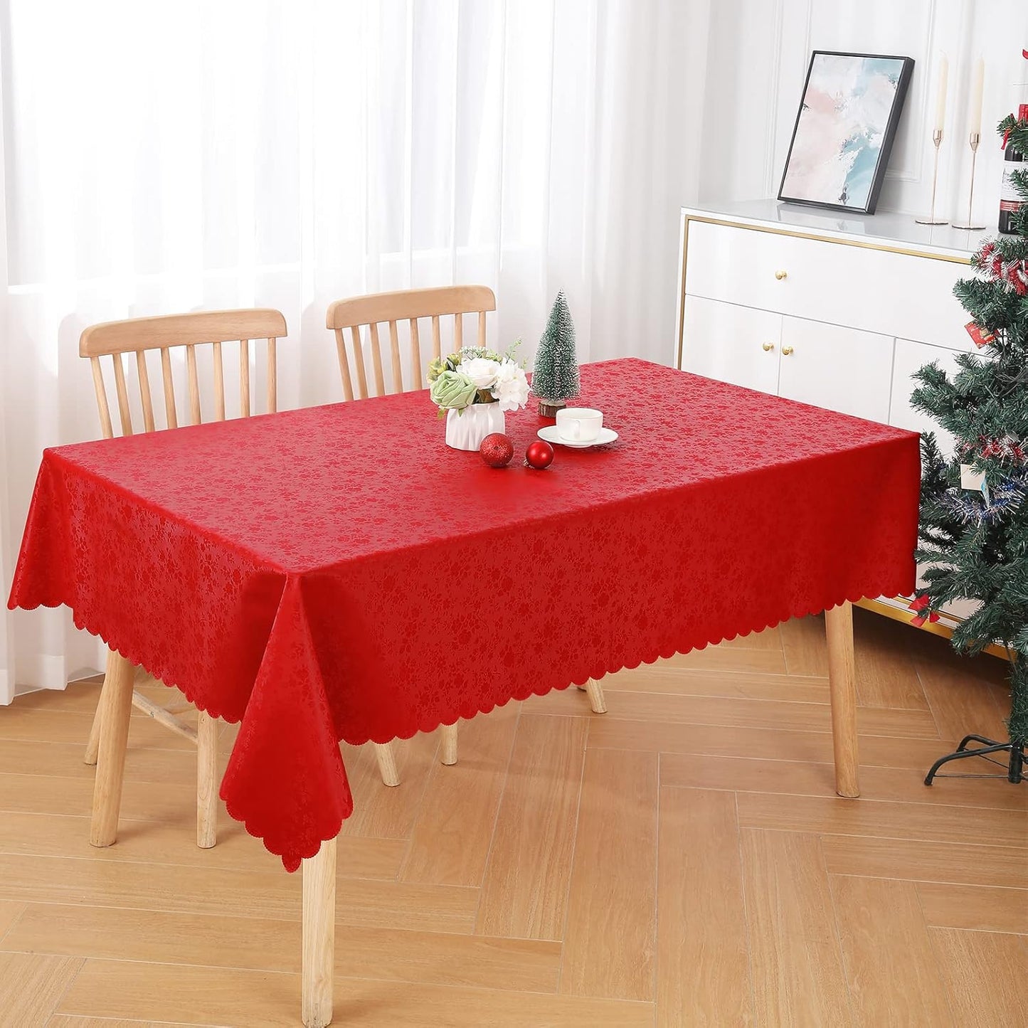 Smiry Rectangle Table Cloth, Waterproof Heavy Duty Vinyl Tablecloths, Wipeable Washable Table Cover for Kitchen and Dining Room (Red, 60" X 120")