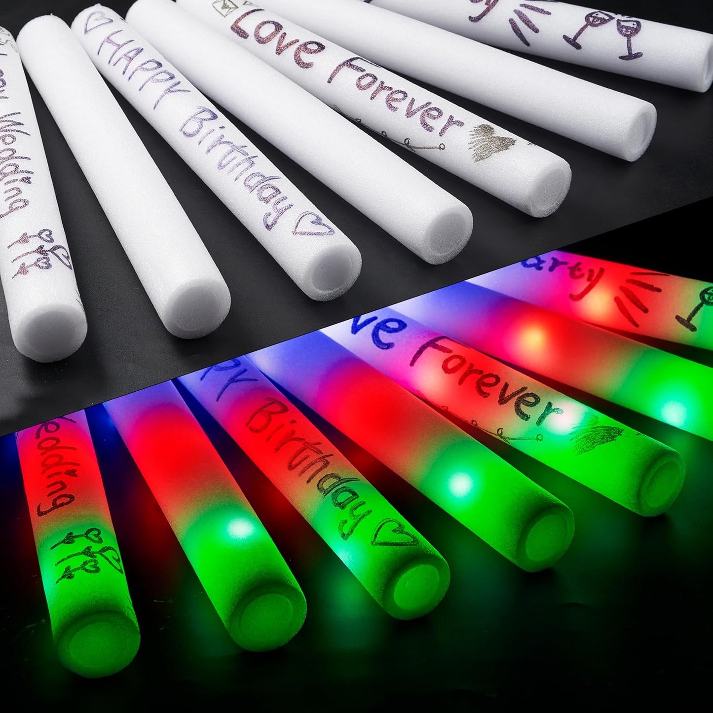 JOYIN 100 PCS LED Light Up Foam Sticks, Glow Sticks Party Favors Bulk with 3 Modes Color Flashing Glow Party Supplies for Halloween, Spooky Celebrations, Wedding, Camping, Birthday, Raves, Carnival