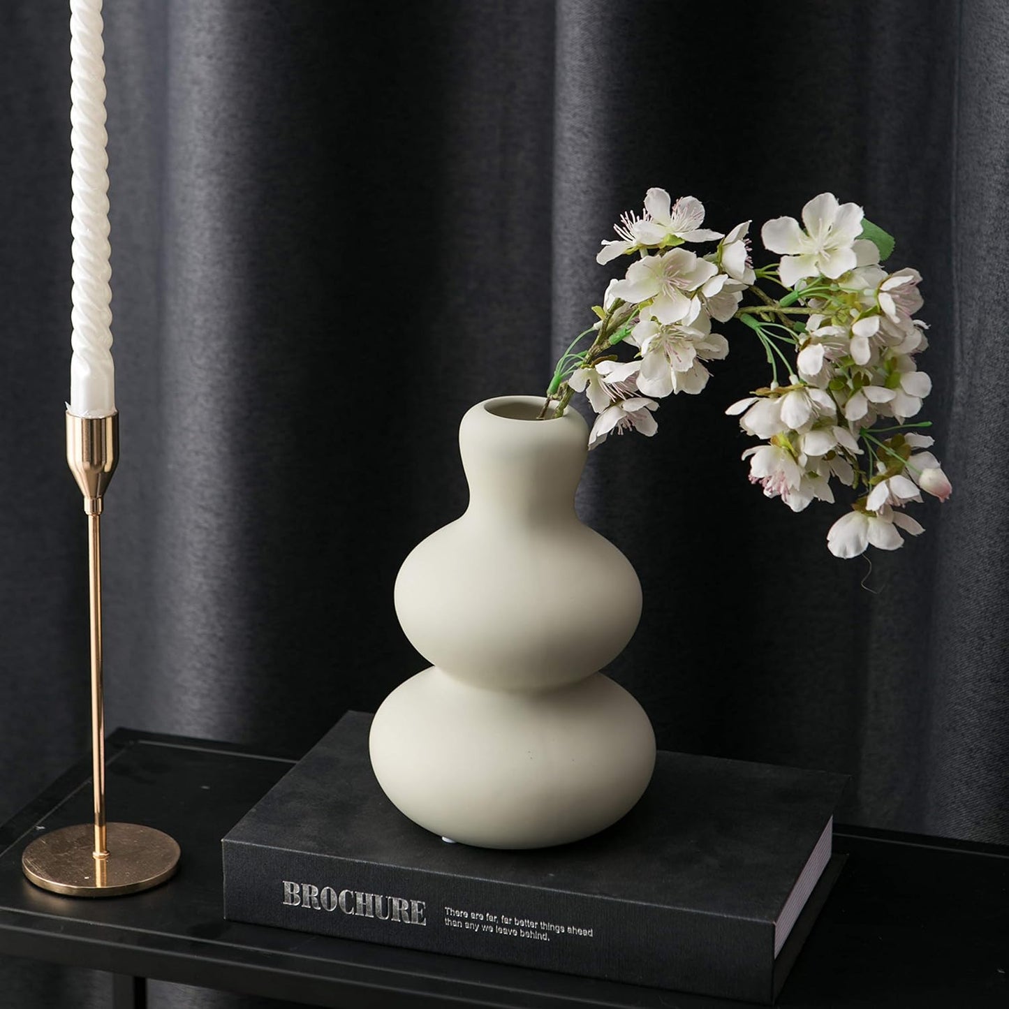 Ceramic Vase for Decor, Modern Vases for Home Decor Living Room, Home, Office, Centerpiece,Table and Wedding (Light Grey)