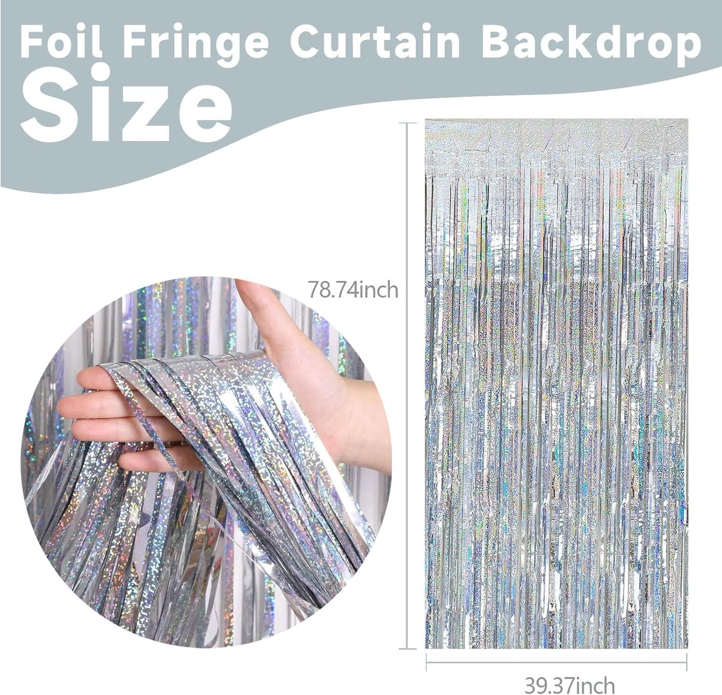 2 Pack Silver Glitter Backdrop Party Decorations Tinsel Streamers Foil Fringe Curtains Shimmer Wall Backdrop Christmas Birthday Bachelorette Party Wedding Decor Supplies