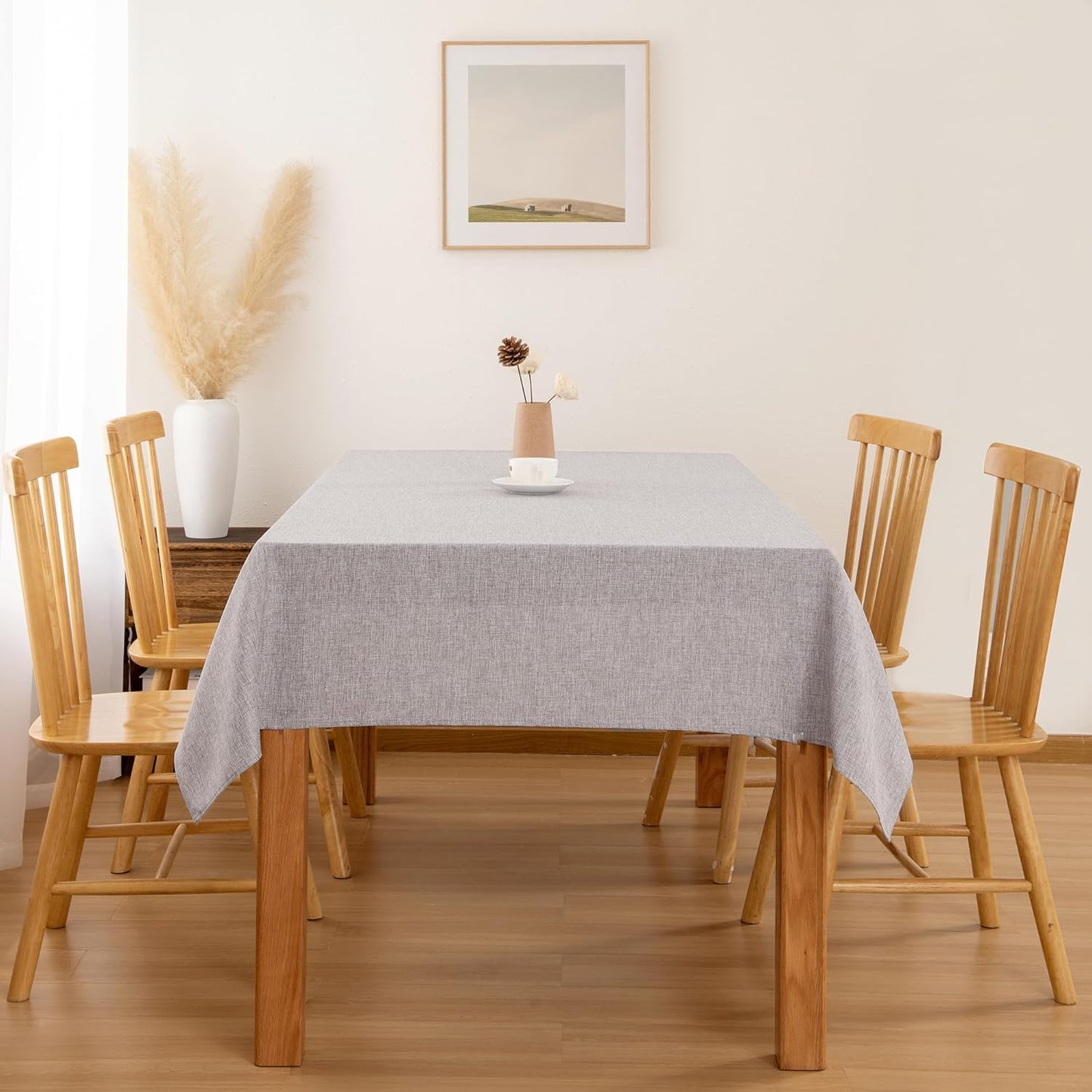 Hiasan Faux Linen Rectangle Tablecloth - Wrinkle and Stain Resistant Washable Table Cloth for Kitchen Dining Room Holiday Table Cover for Party Dinner, Stone, 52 x 70 Inch