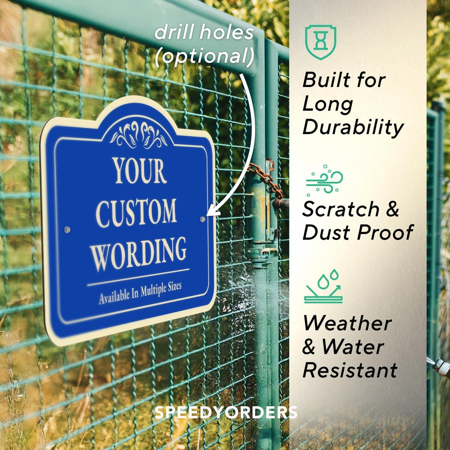 Custom Decorative Outdoor Metal Sign - Personalized Aluminum Sign, Design 1 Blue Steel 42x28 In, Waterproof, Made In USA