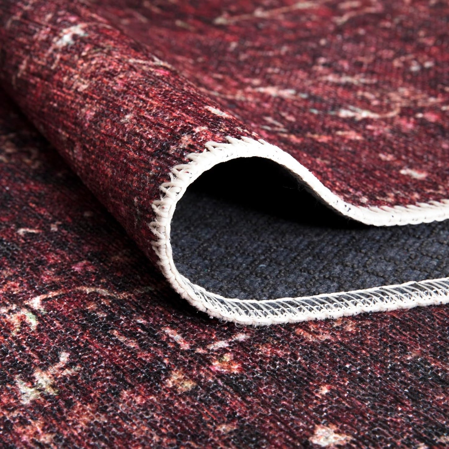 Bloom Rugs Washable Non-Slip 10 ft Runner - Dark Red Traditional Bordered Runner for Entryway, Hallway, Bathroom, and Kitchen - Exact Size: 2.5' x 10'