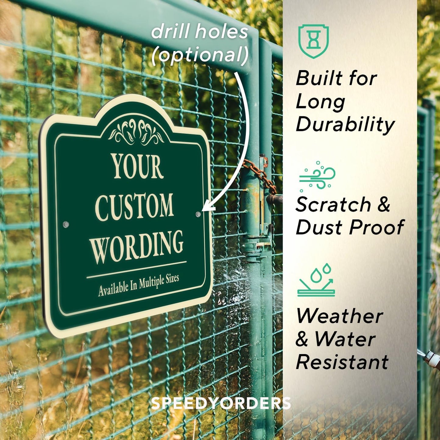 Custom Decorative Outdoor Metal Sign - Personalized Aluminum Driveway Sign, Waterproof, Made in USA - Design 1 Forest Green 12x8 In