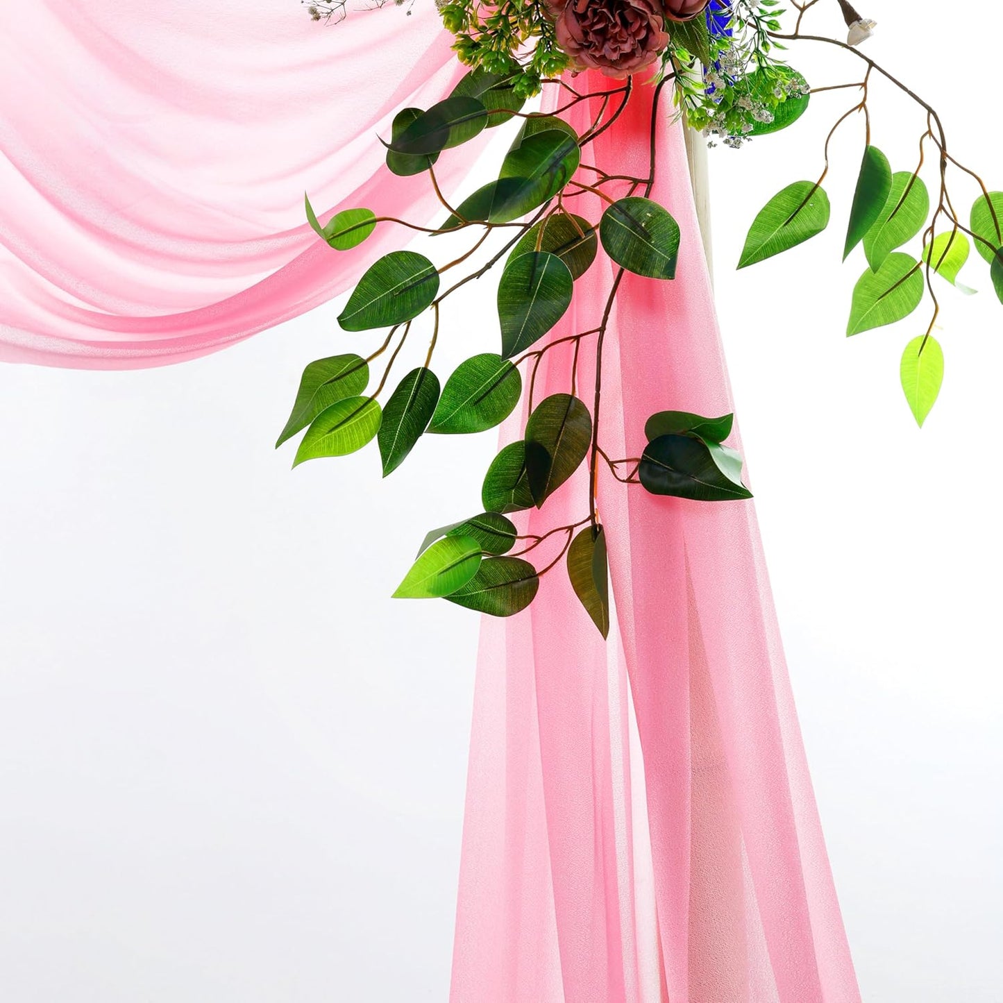 VDS Pack of 2 Panel (30 Inch X 20 Feet) Wedding Arch Draping Fabric Sheer Chiffon Fabric Drapery for Wedding Ceremony Reception Swag Backdrop Canopy Chuppah ARBO Altars Decoration (Coral)
