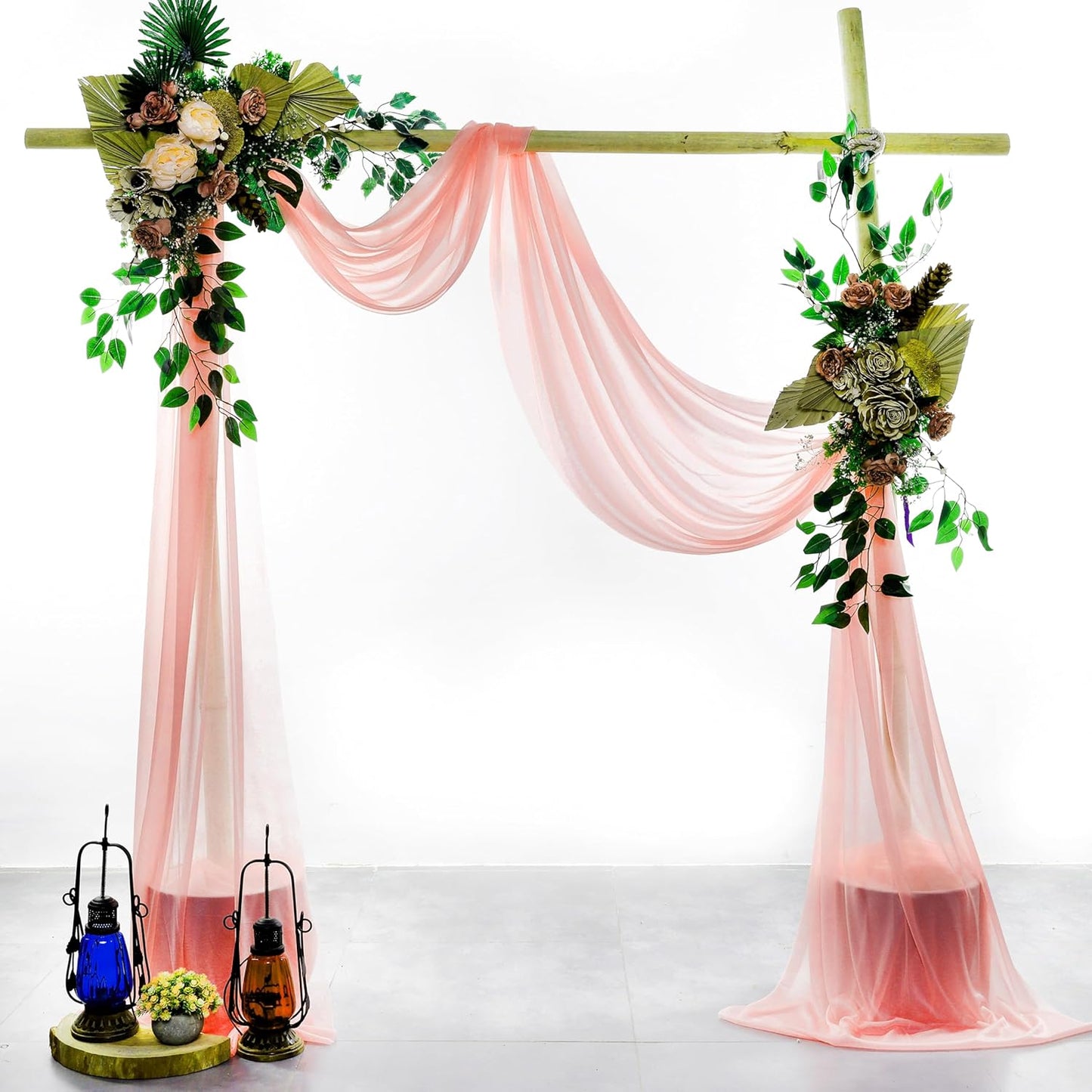 VDS Pack of 2 Panel (30 Inch X 20 Feet) Wedding Arch Draping Fabric Sheer Chiffon Fabric Drapery for Wedding Ceremony Reception Swag Backdrop Canopy Chuppah ARBO Altars Decoration (Peach)