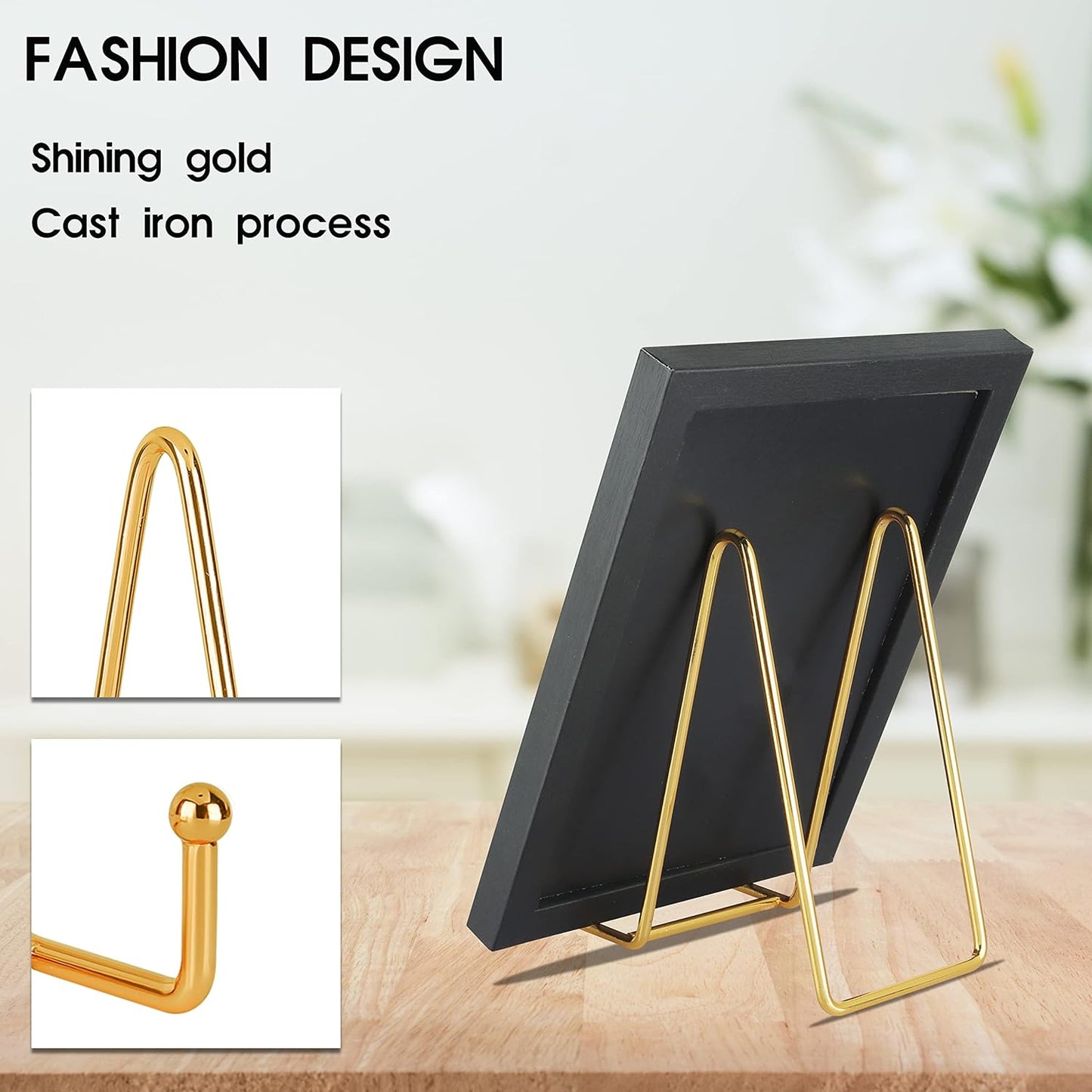 Decolore 6 inch 3 Pack Gold Metal Display Stands Plate Stands Plate Holder Display Stands for Picture, Decorative Plate, Book, Photo Easel, Artistic Work