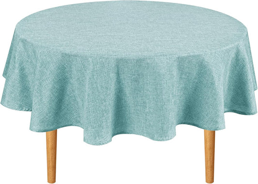 Hiasan Round Linen Tablecloth 50 Inch - Wrinkle and Stain Resistant Washable Polyester Fabric Table Cloth for Dining Room Kitchen Party, Aqua