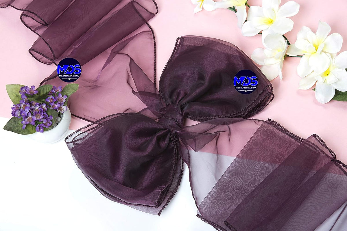 MDS Pack of 100 PCS Organza Chair Sashes Wider Dining Chair Bows Ribbon Tie Back for Wedding Party Birthday Bridal Shower Reception Event Banquet Home Chair Cover Decoration - Plum