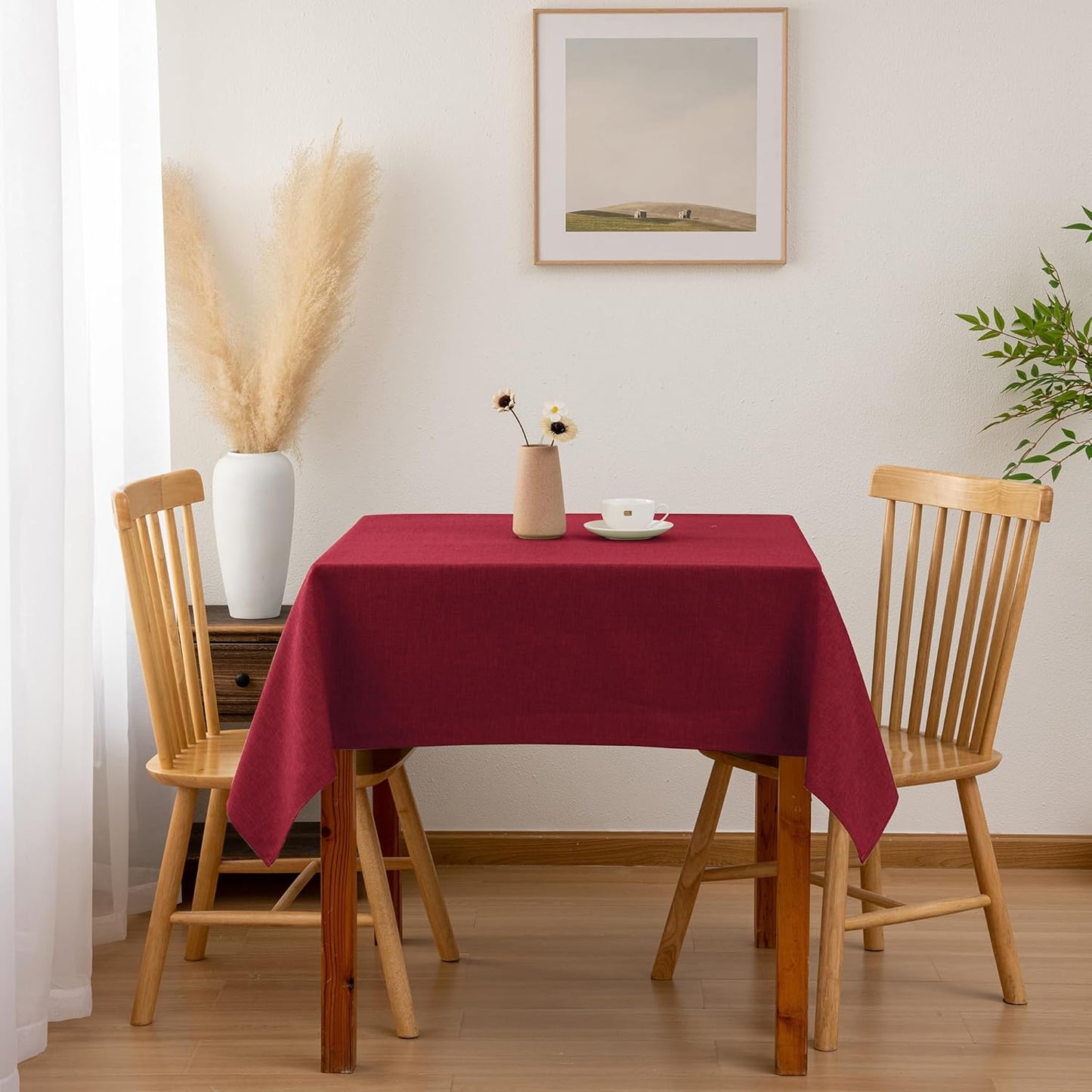 Hiasan Faux Linen Square Tablecloth - Wrinkle and Stain Resistant Washable Table Cloth for Kitchen Dining Room Holiday Table Cover for Dinner, Red, 70 x 70 Inch