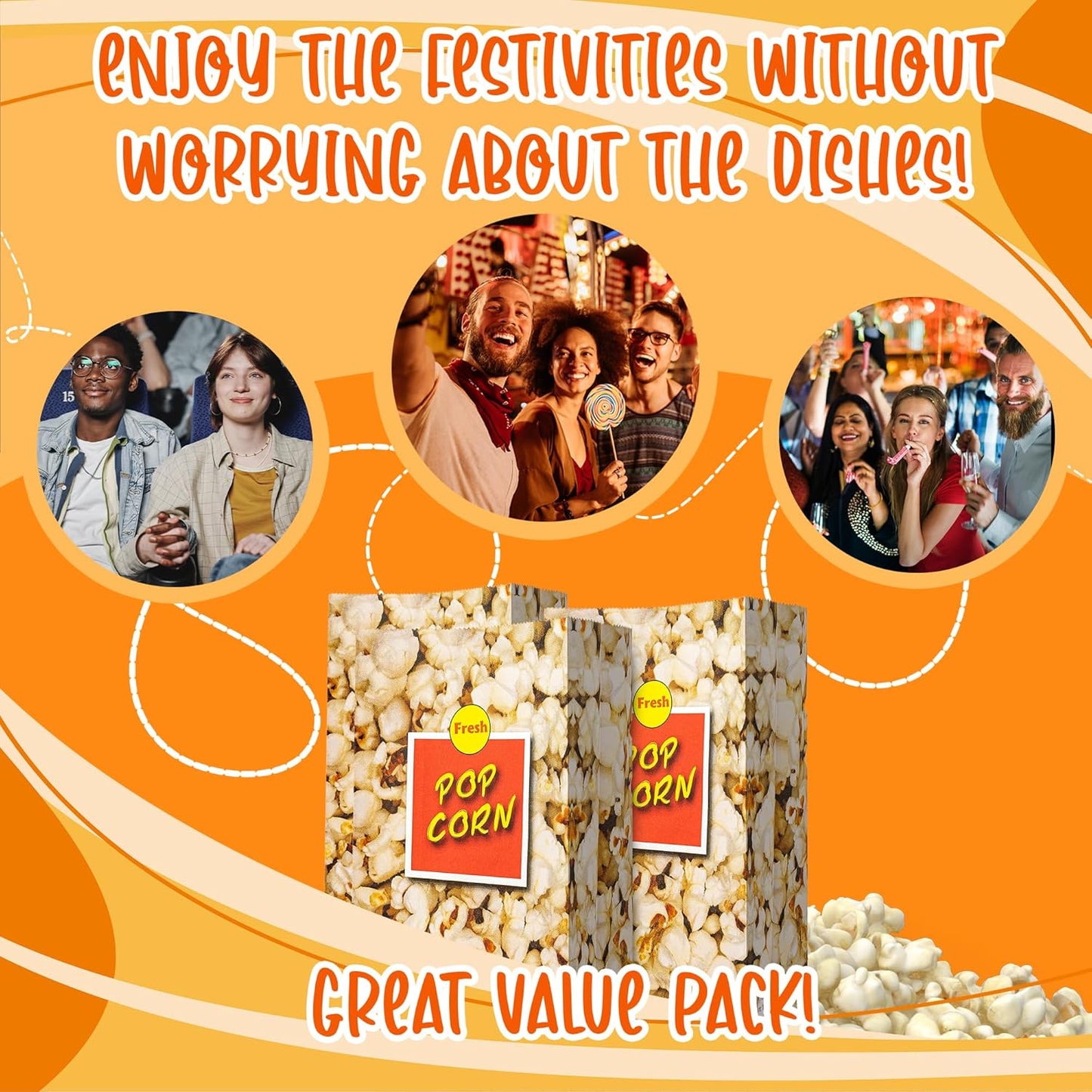 MT Products Small Popcorn Bags 1.5 oz. - Popcorn Holders for Party - Pack of 50