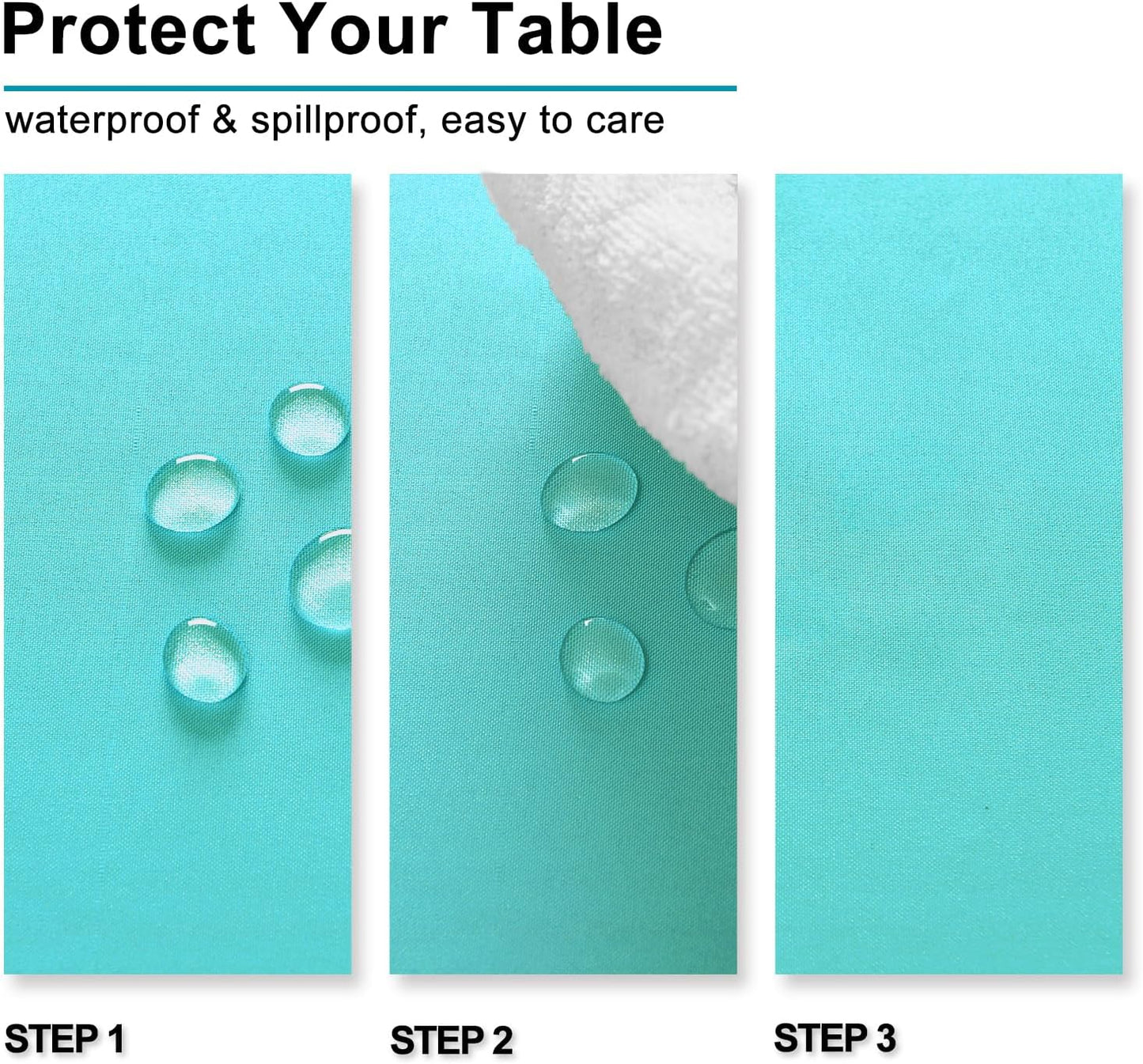 Hiasan 2 Pieces Solid Rectangle Tablecloth - Waterproof and Spillproof Washable Polyester Fabric Table Cloth for Kitchen and Dining Room, Aqua, 90 x 156 Inch