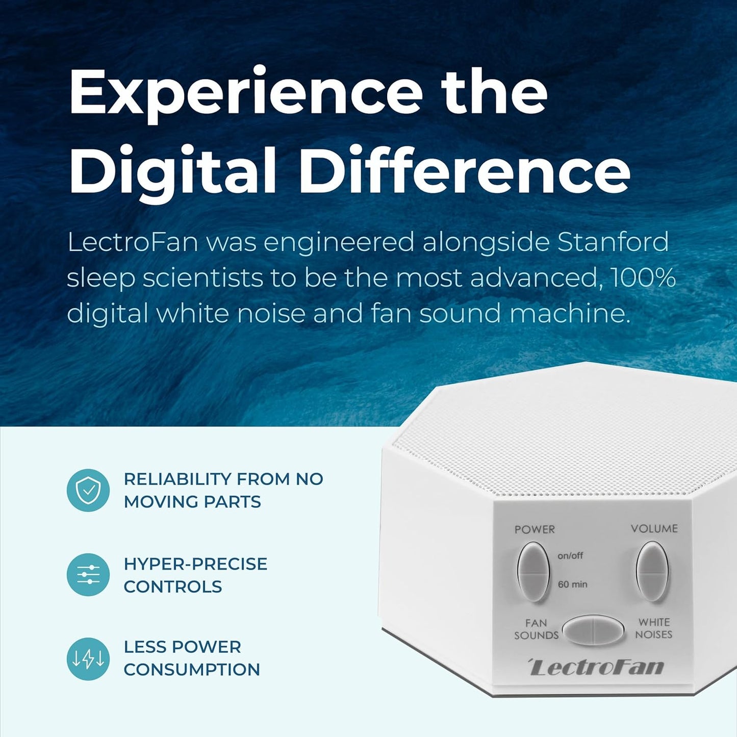 Adaptive Sound Technologies LectroFan Classic White Noise Machine - Compact Sleep Sound Machine for Bedroom, Travel, Study & More - 20 Non-Looping Fan & White Noise Variations