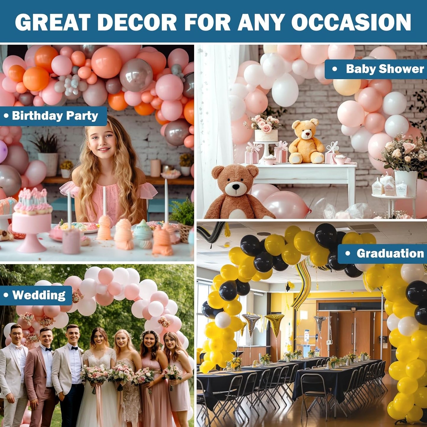 KICNIC Balloon Arch Strip, 49ft Balloon Tape and 300 Glue Point Dots, Balloons Arch Kit for Garland, Party, Birthday, Baby Shower, Graduation, Graduation Decorations