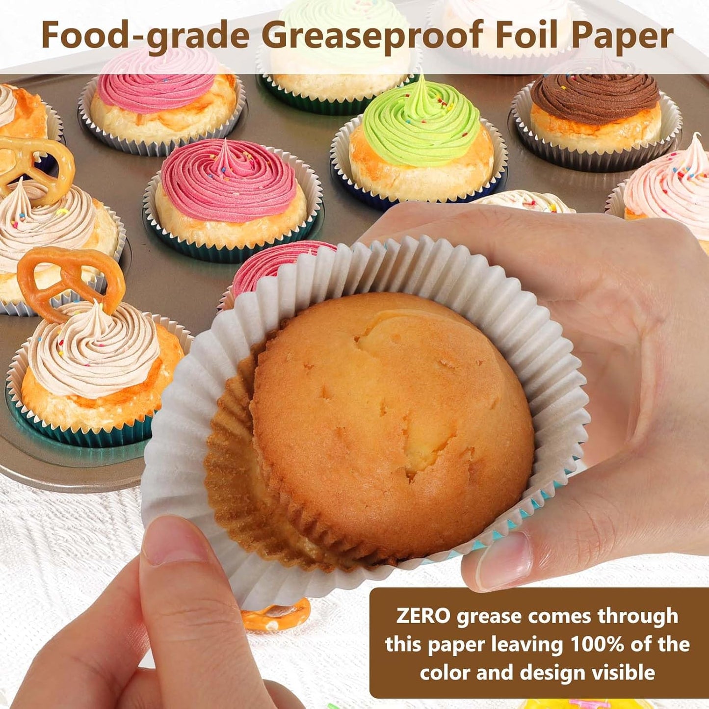 Gifbera Navy Blue Foil Cupcake Liners 200-Count Standard Size Muffin Paper Baking Cups