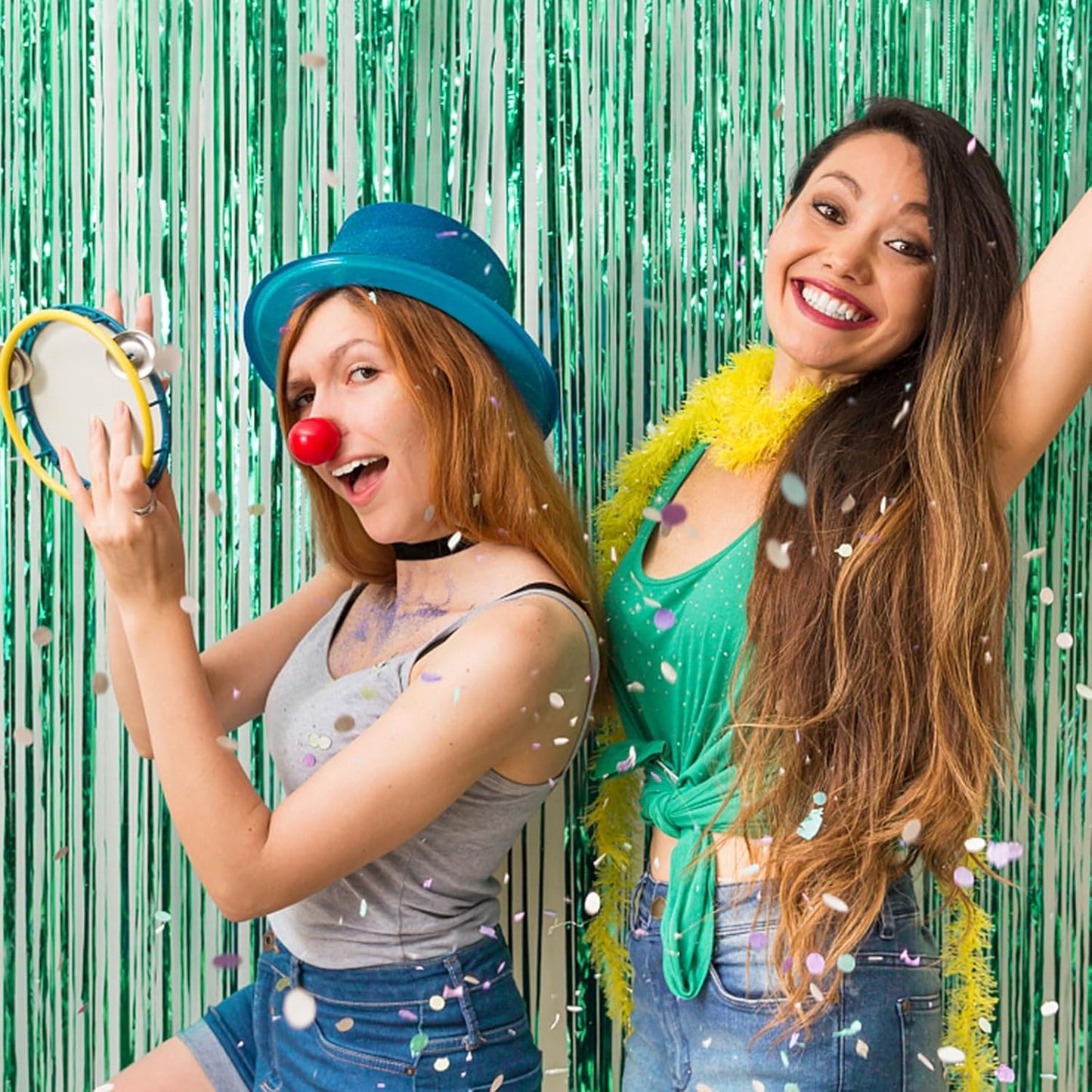 5 Pack Foil Curtain Backdrop Green Metallic Tinsel Foil Fringe Curtains Photo Booth Props for Birthday Wedding Engagement Baby Shower Bachelorette Christmas Holiday Celebration Party Decorations