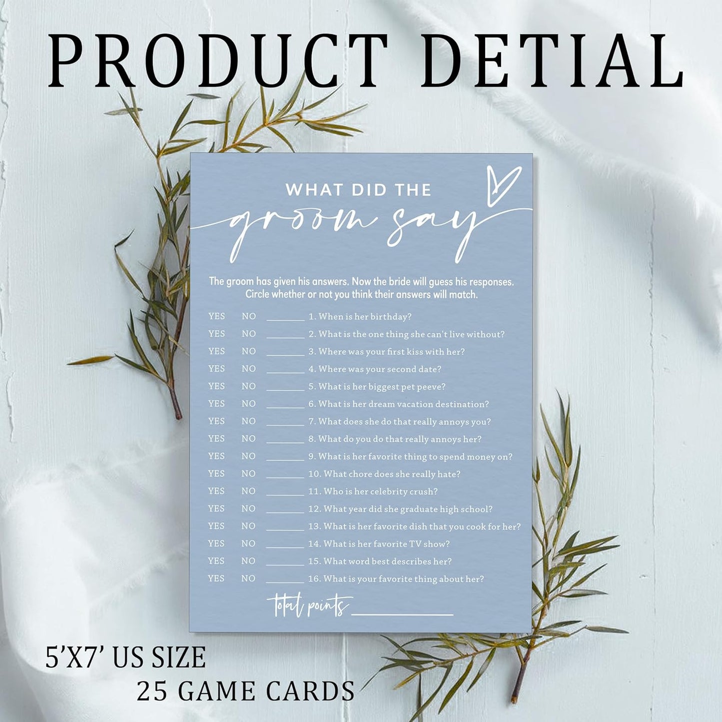 Fun Wedding Shower Games Cards, What Did the Groom Say, Bridal Shower Games for 25 Guests, Engagement Party Wedding Game Cards (5 × 7 Inch), Minimalist Blue Newlywed Party Gift & Supplies - B12