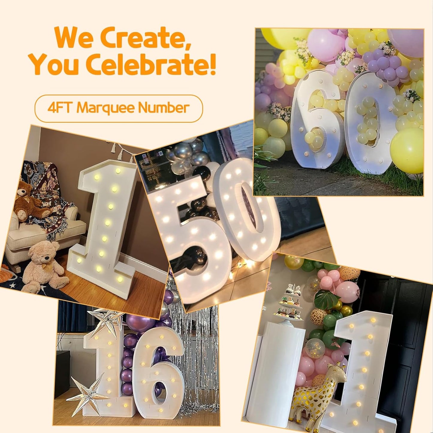 Marquee Numbers 4 Feet Tall Large Light Up Numbers 1st 16th 21st Wild One Birthday Decorations Girl Boy Big Yellow Light Outdoor Anniversary Decorations Balloon Arch Kit Party Backdrop 1