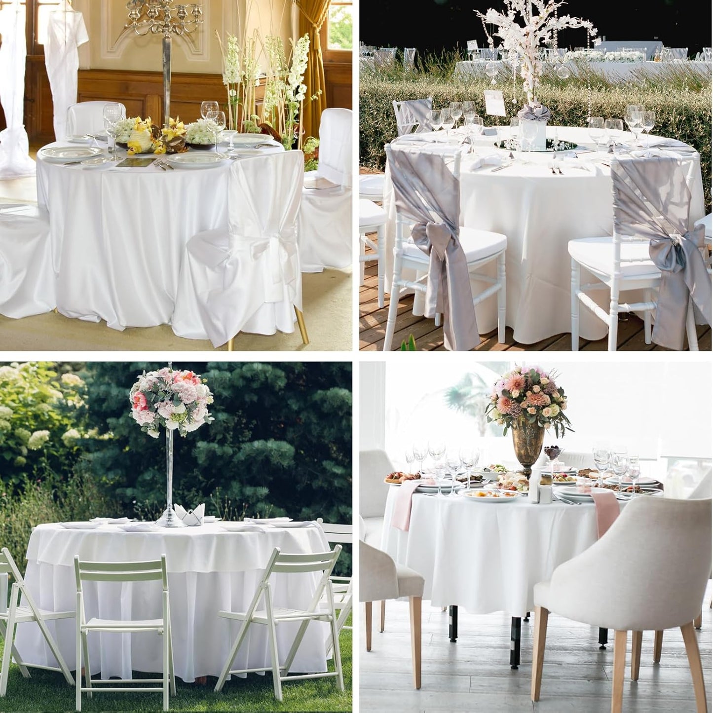Round Tablecloth 2 Pack 108 Inch White Tablecloths Washable Decorative Linen Polyester Table Clothes Cover for Dining Table Banquets Buffet Parties and Wedding