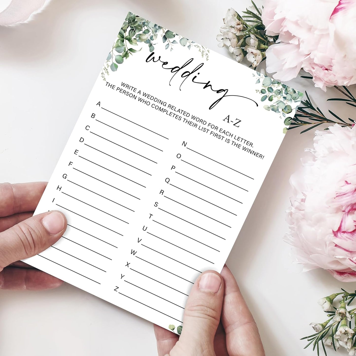 Eucalyptus Bridal Shower Game Cards - Wedding A-Z Games, Engagement Bachelorette Party Bridal Shower Games for 30 Guests, Double Sided Cards Set of 30, Activity Supplies & Favor/A06