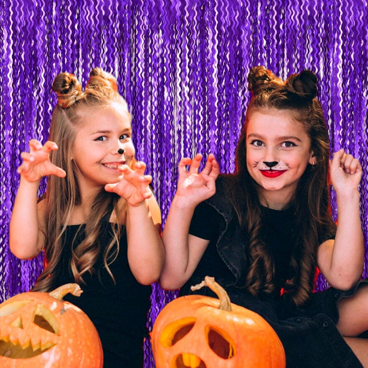4 Pack Purple Wave Foil Fringe Curtain Backdrop, 3.28Ft x 8.2Ft Metallic Tinsel Foil Fringe Streamer Curtains for Photo Booth, Mother's Day, Easter, Birthday, Wedding Party Decoration