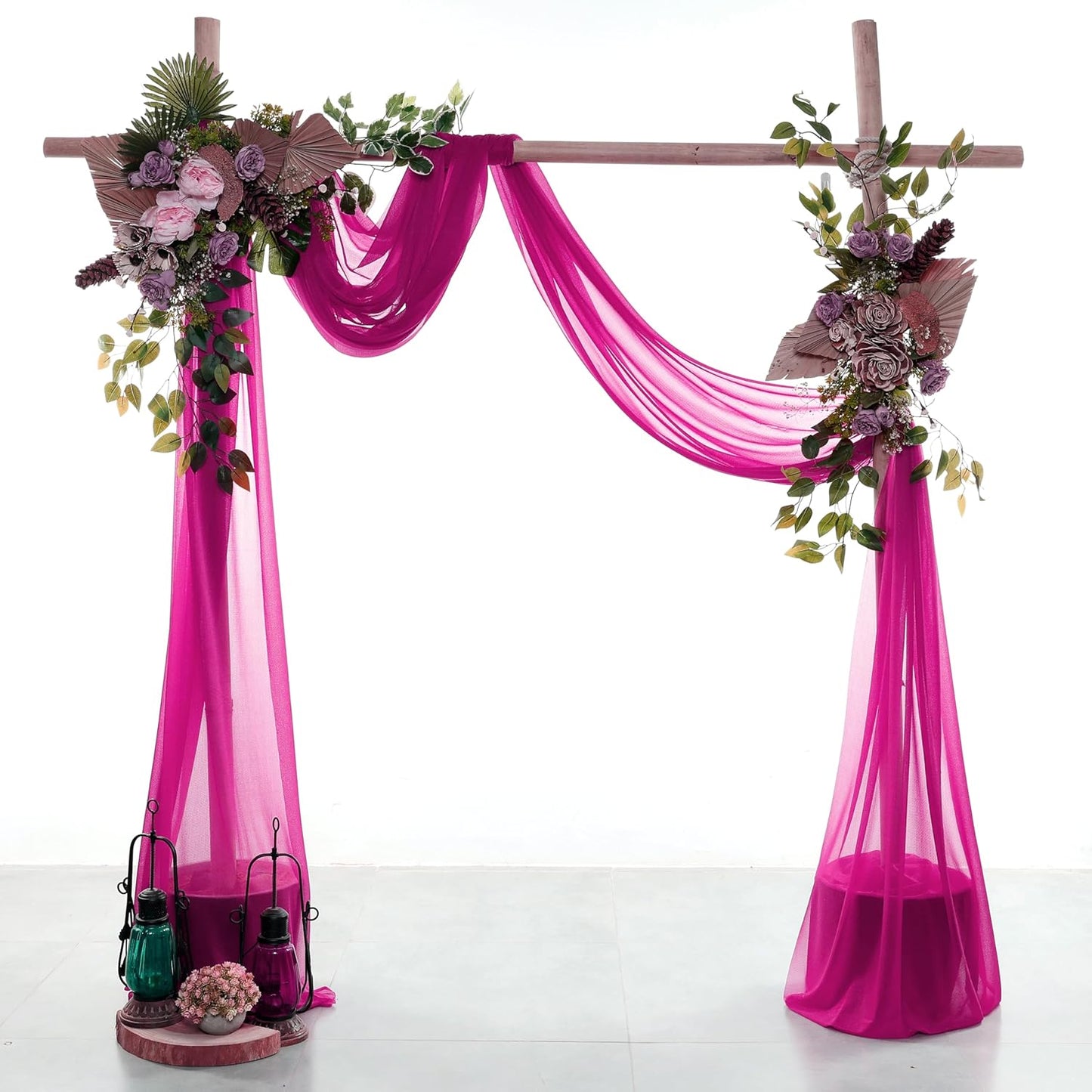 VDS Pack of 2 Panel (30 Inch X 20 Feet) Wedding Arch Draping Fabric Sheer Chiffon Fabric Drapery for Wedding Ceremony Reception Swag Backdrop Canopy Chuppah ARBO Altars Decoration (Magenta)